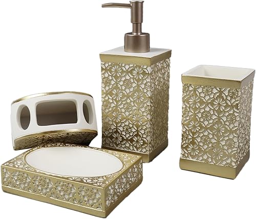 Miniatura 2 de Hymmah Juego de accesorios de baño dorados, decoración de baño de granja, juego de regalo de resina de 4 piezas, necesidades de apartamento,