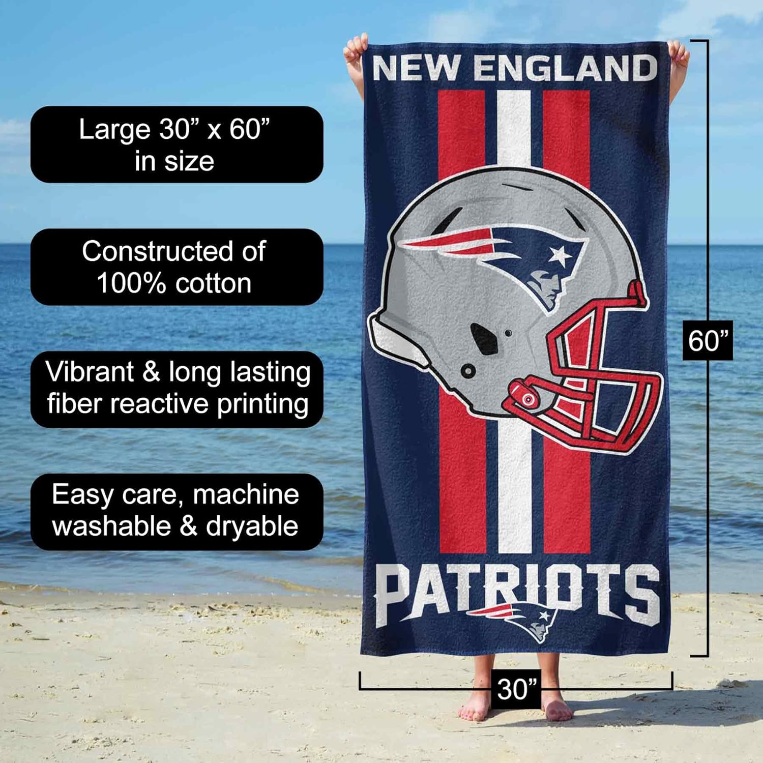 WinCraft New England Patriots Helmet 30x60 Inch Large Beach Towel