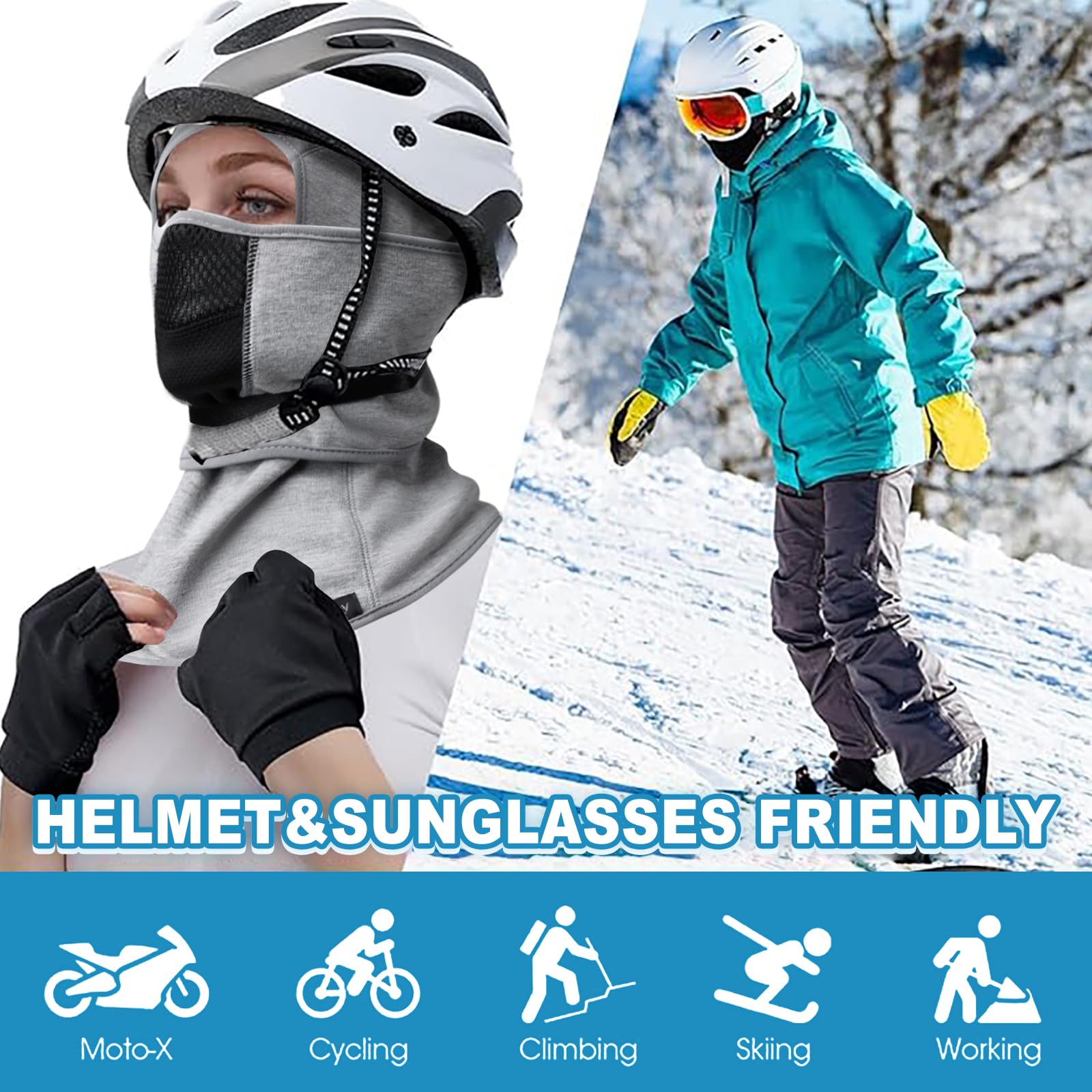 Pasamontañas de esquí (con agujeros transpirables), resistente al viento, forro polar para invierno, calentador de cara para hombres y mujeres