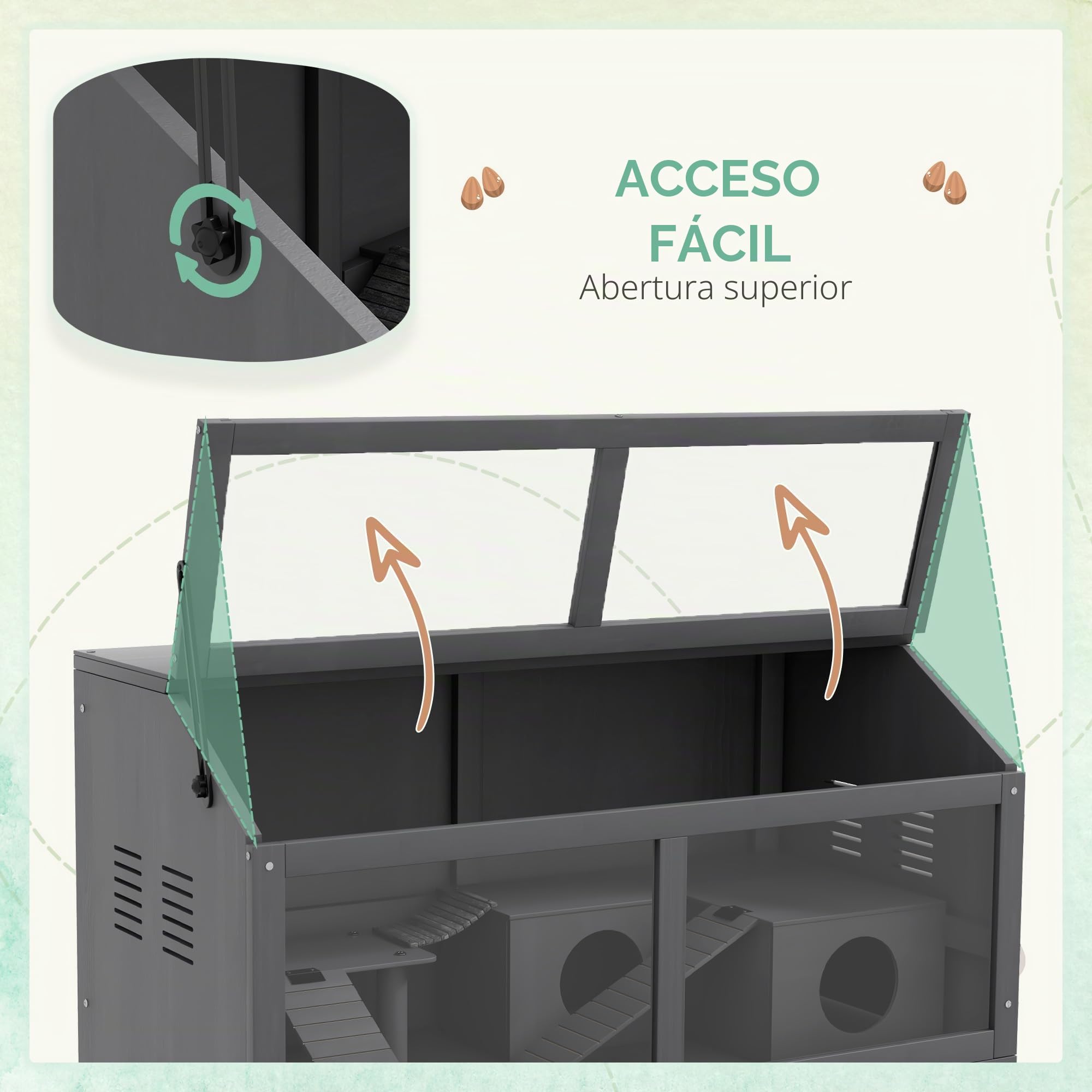 PawHut jaula de madera para hámsters jaula para animales pequeños, con puente colgante, escaleras, caseta, 85 x 45 x 44 cm para roedores con puerta superior, para hámsters enanos, gris oscuro