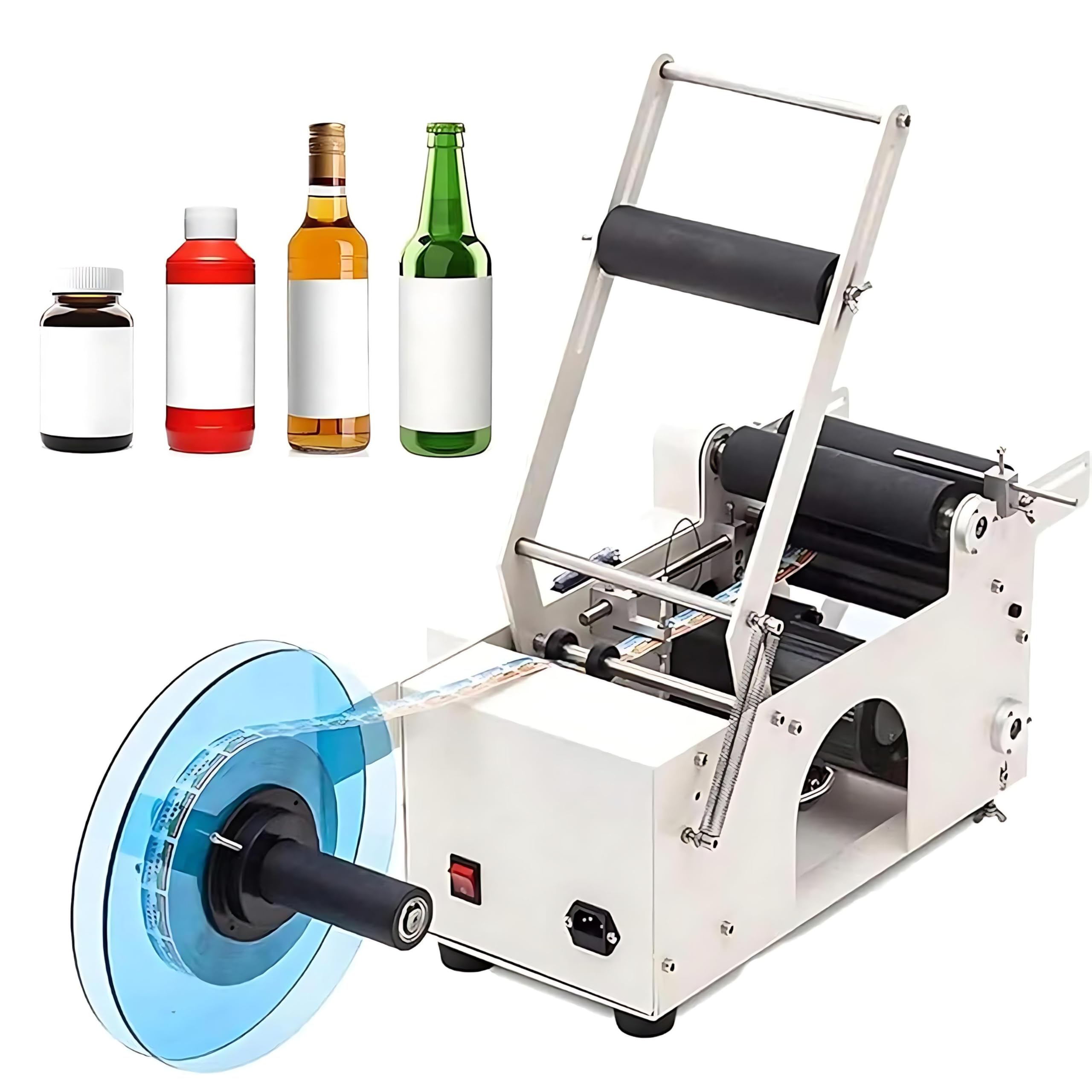 RoyceBee Semi-Automatic Round Labeling Machine, 20-50pcs/min, Electric Bottle Label Applicator for Round Bottles, Round Bottle Labeler Suitable for Diameter 0.59-5.1 inches