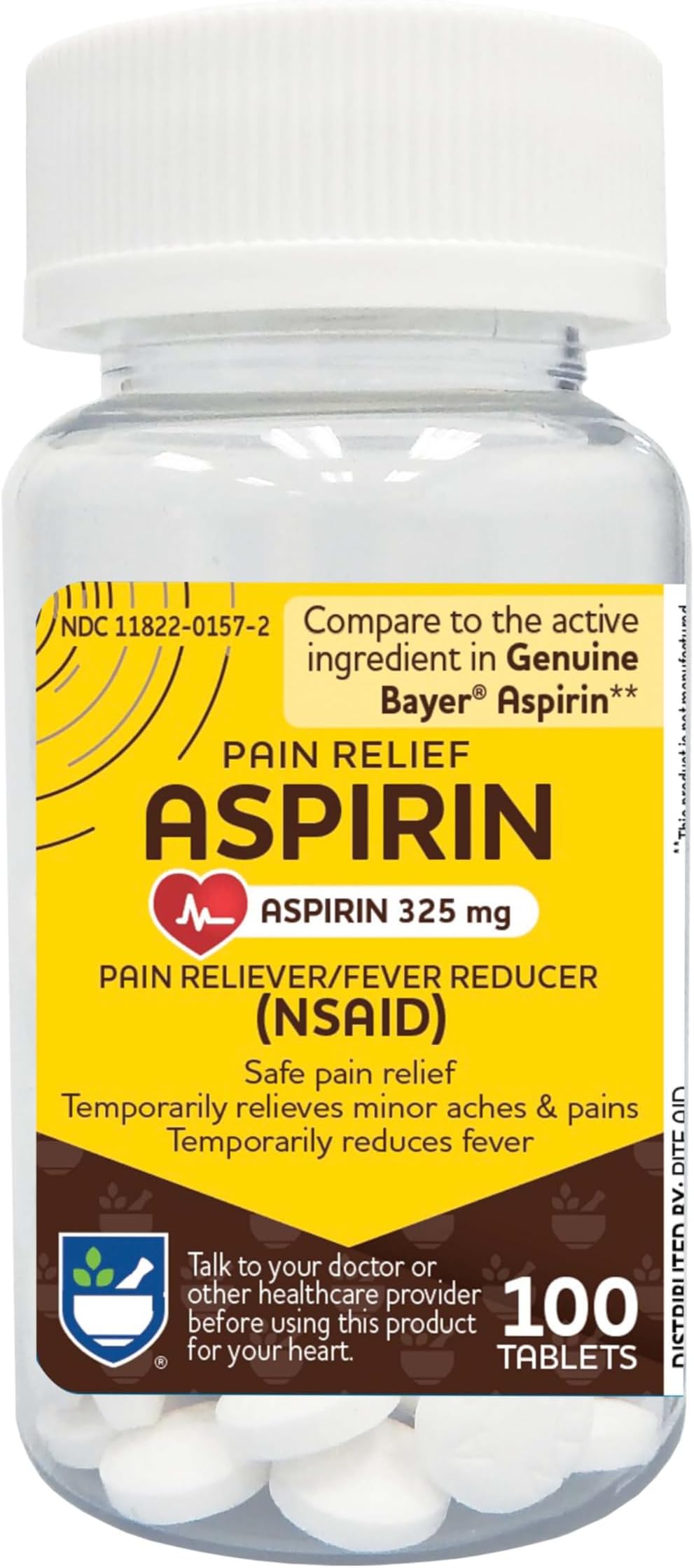Rite Aid Aspirin Tablets, 325 mg 100 Count NSAID Pain