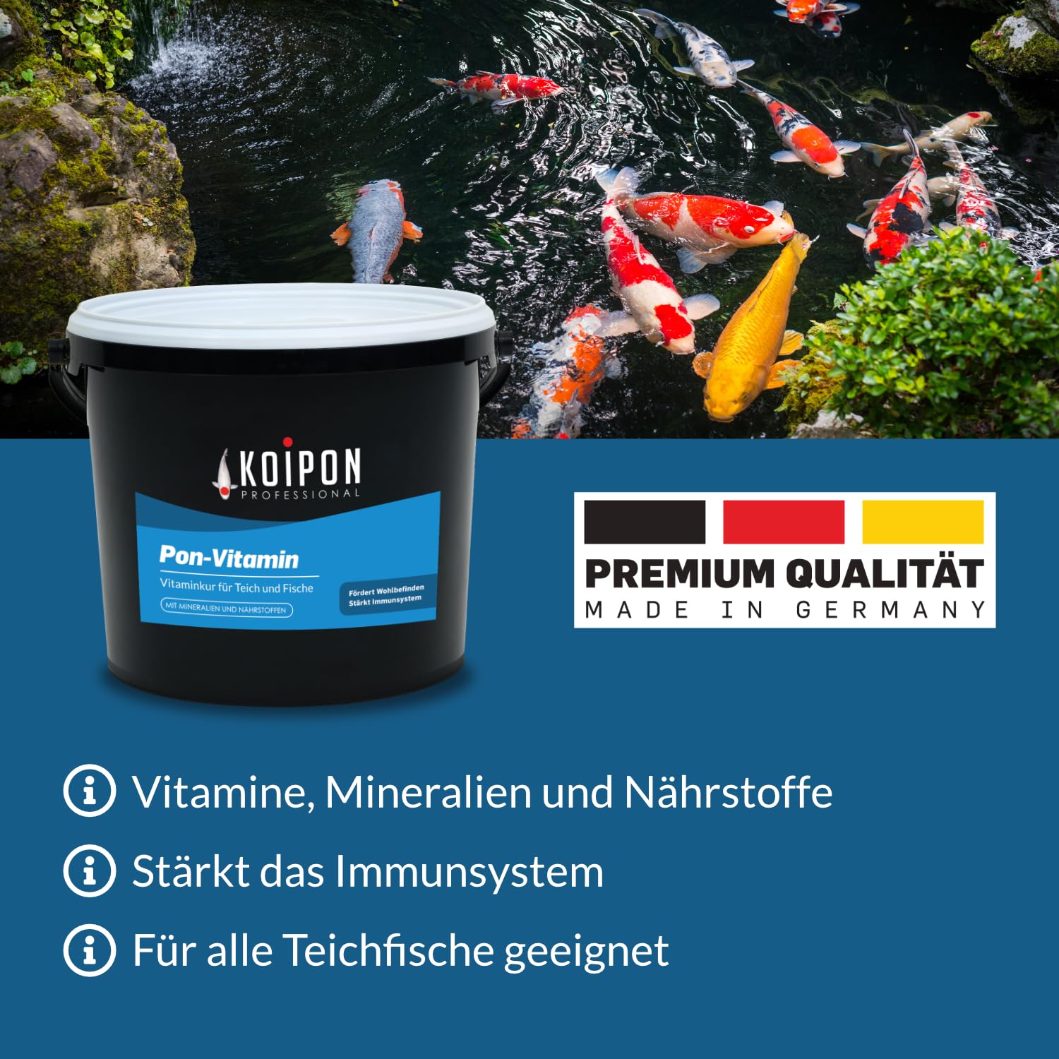 KOIPON Pon-Vitamin 1kg, Vitaminkur mit wertvollen Mineralien für gesunde Fische im Fischteich und japanische Koi im Gartenteich