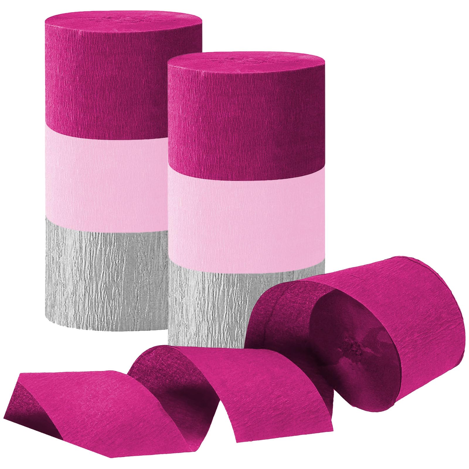 Tim&Lin Rose Red Pink and Silver Crepe Paper Streamers, Party Streamer Decorations for Various Party Festival Decorations, 6 Rolls