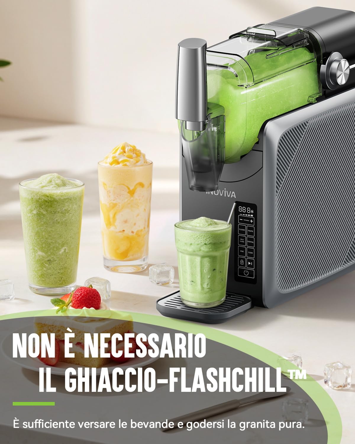 Macchina per granite INOVIVA, senza bisogno di ghiaccio, macchina per granite domestiche da 2L con autopulizia, 5 programmi preimpostati, granite, margarita, frappé, milkshake (S1.2 Versione)