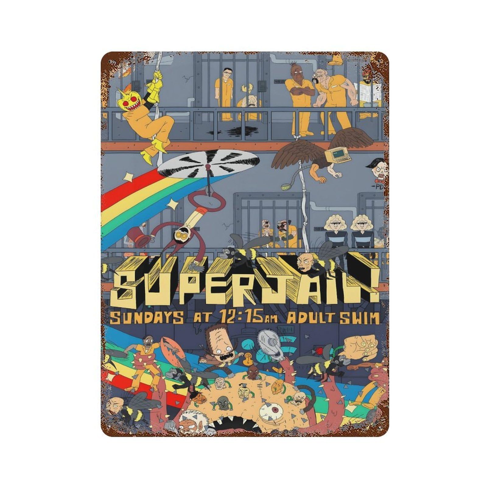 xiaoxiaoshen Surrealism Cartoon Superjail (1) Wall Decor Art Metal Tin Poster Modern Home Decor Art Home Bar Shop Decorations Vintage Sign 40x30cm