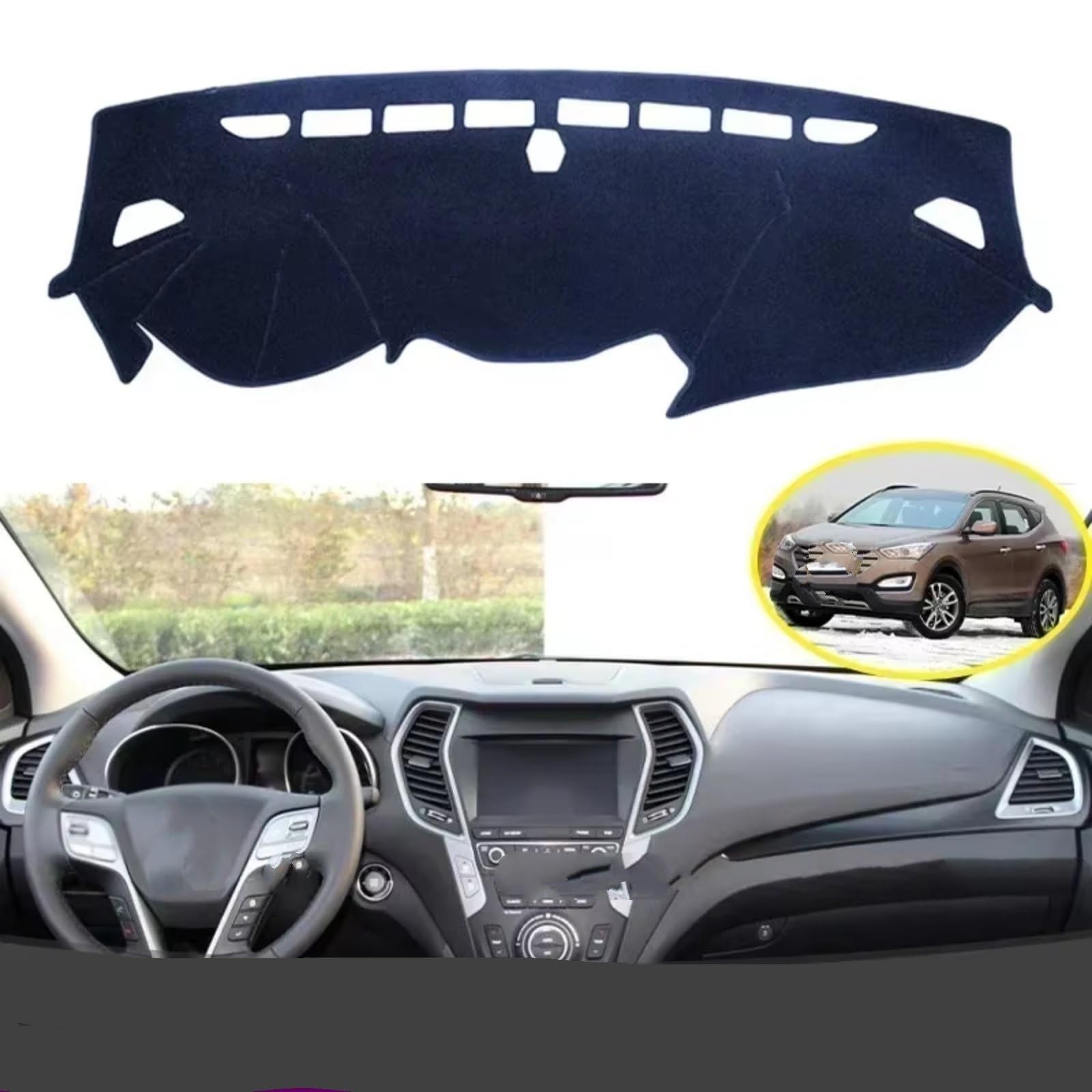 Couverture Tableau Bord Tapis pour Hyundai pour Santa Fe 2013-2018 DM IX45 Housse Tableau Bord Antidérapante Protection Accessoires Voiture Pare-Soleil Tapis Dash Mat Dashmat(Brown with Audio)