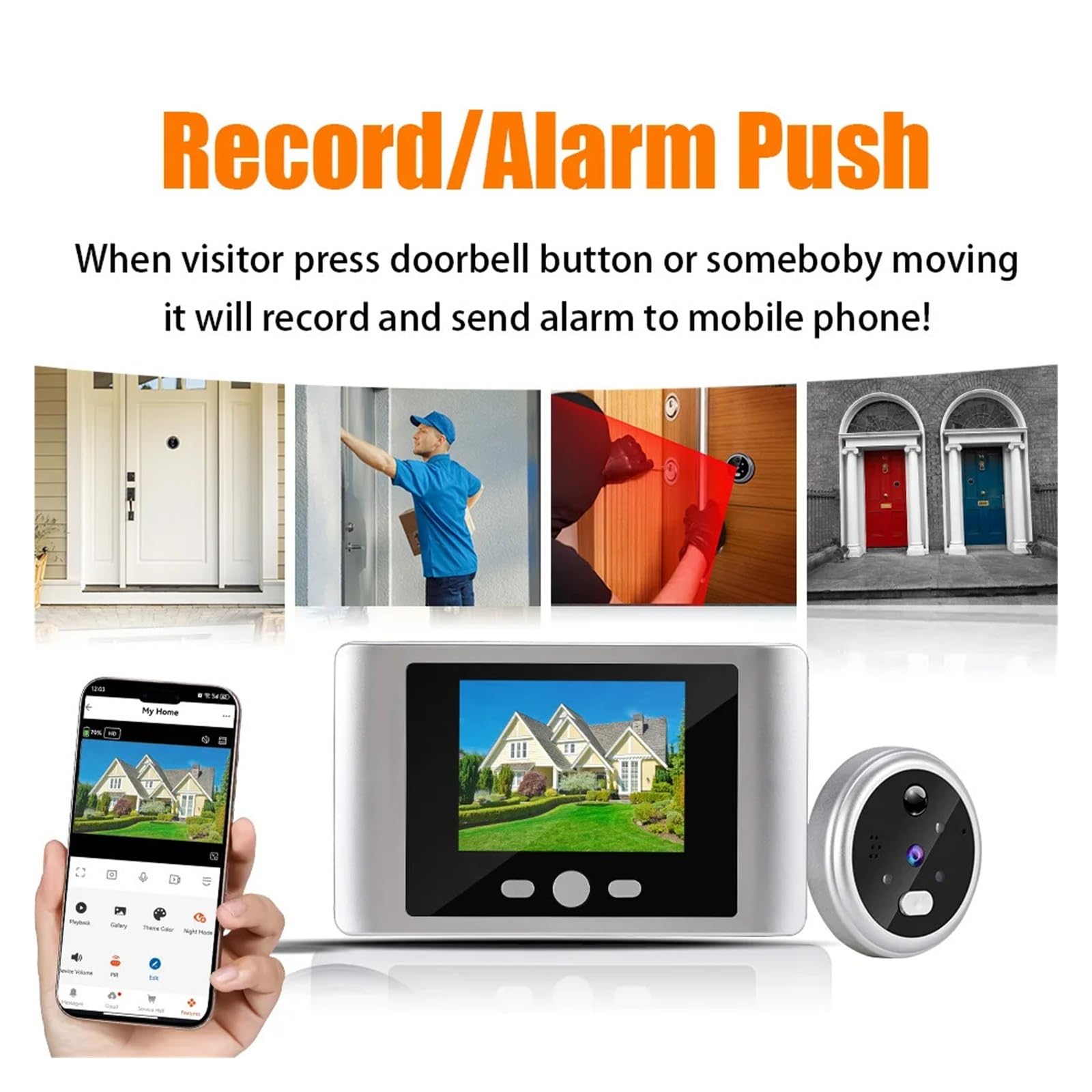 Doorbell Camera, Timbre con cámara y videoportero inalámbrico Inteligente, Pantalla LCD de 2,8 Pulgadas, detección de Movimiento PIR, ángulo Amplio de 100°