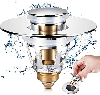 Bathroom Sink Drain Stopper, 2 in 1 Pop Up Sink Plug with Drain Hair Catcher Basin, Drain Stopper Bathroom Sink Fits Canadian Sink Drains, Chrome/Silver