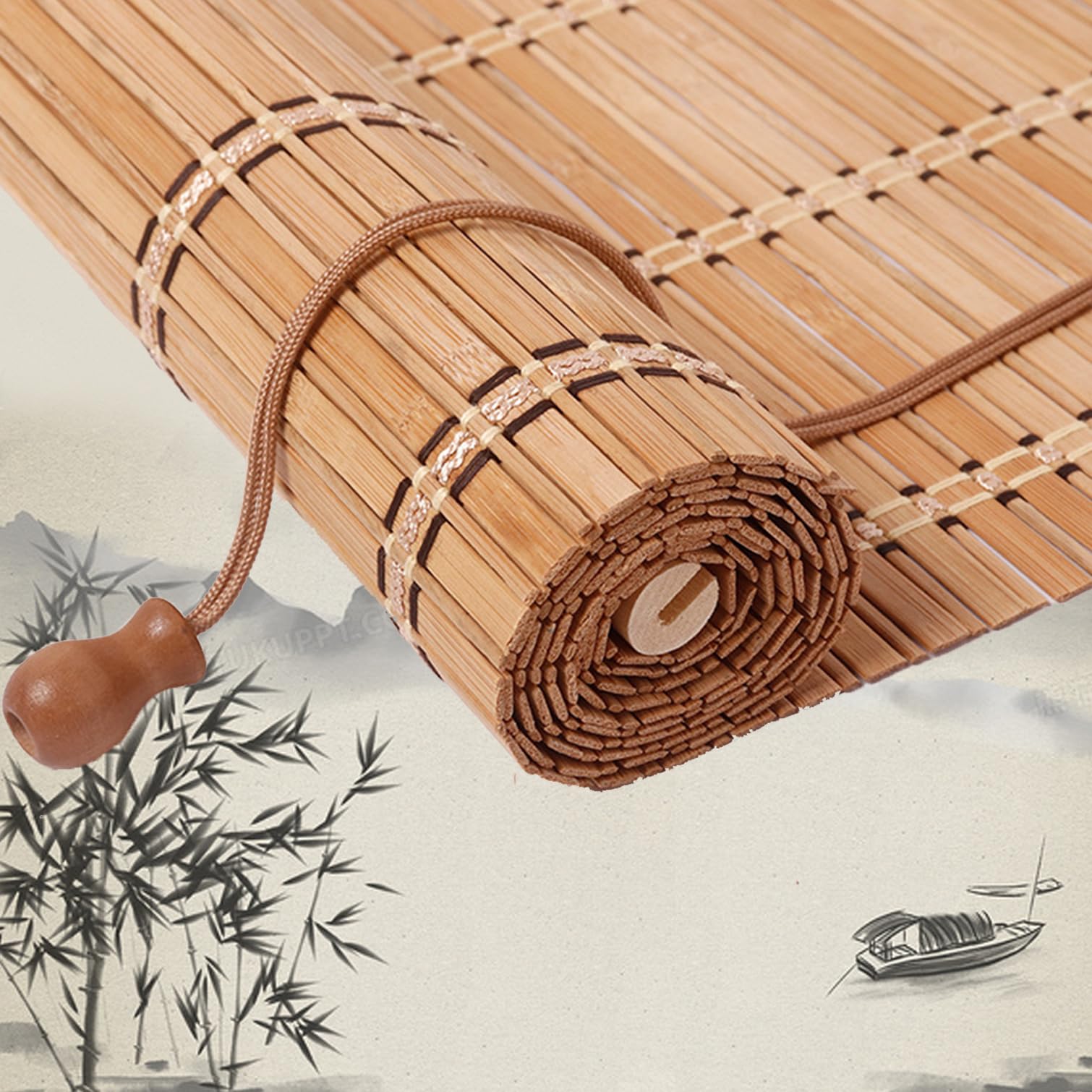 Store Enrouleur Bambou Naturel,Store Venitien Store Bambou Exterieur Store Occultant Fenetre,Rideau Pare-Soleil Intimité pour Maison,Personnalisée,Largeur x Hauteur (90cm x 260cm)