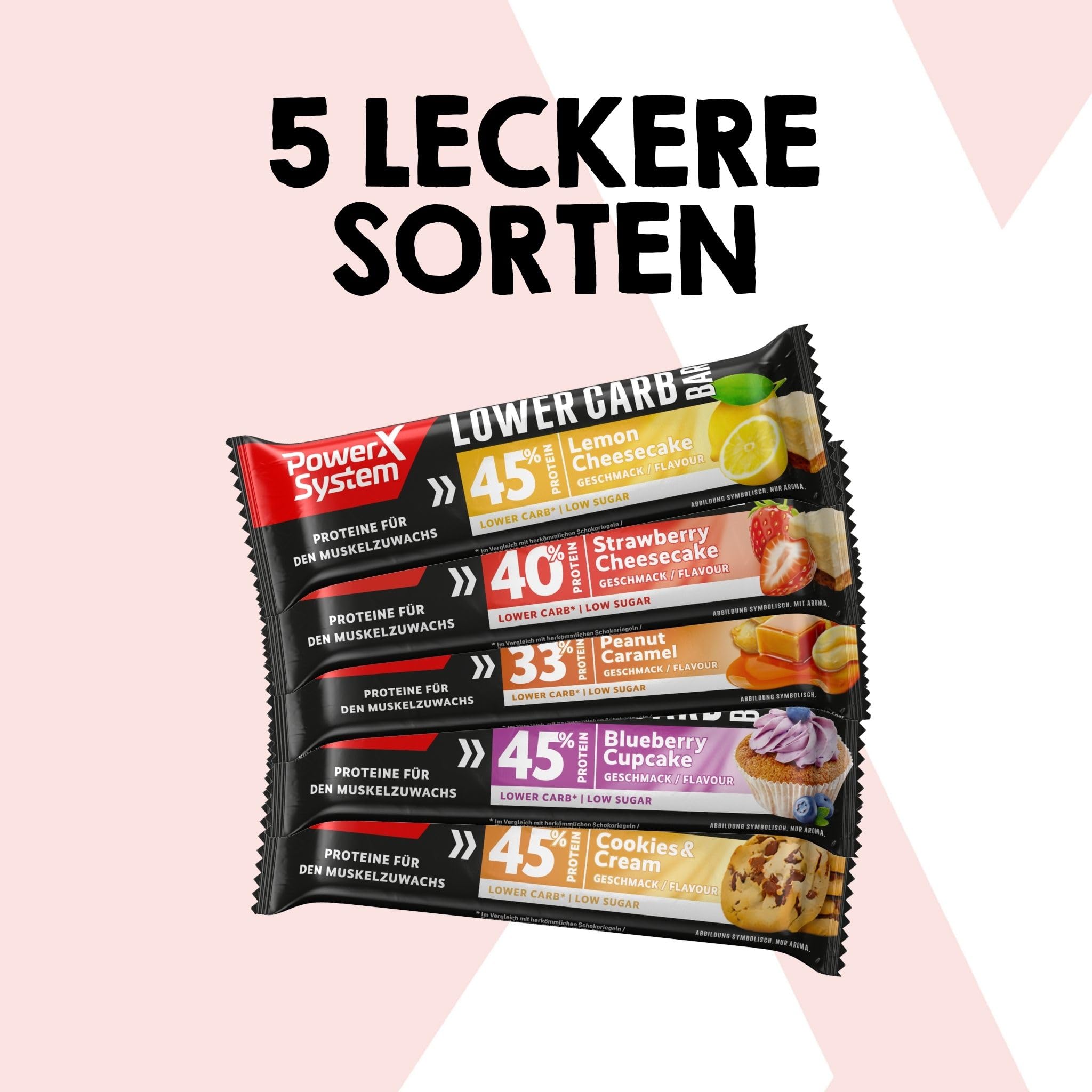 Power System Lower Carb Bar Lemon Cheesecake, 45% Protein, 28 x 40 g | Eiweißriegel mit 18 g Protein und nur 0,7 g Zucker pro Riegel, Zitronen-Käsekuchen-Geschmack mit weißer Schokolade