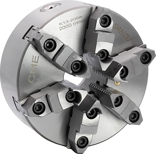 Miniatura 10 de CME - Portabrocas de torno autocentrado de 8 pulgadas con 4 mandíbulas, con placa trasera D1-5, mandíbulas reversibles interiores exteriores