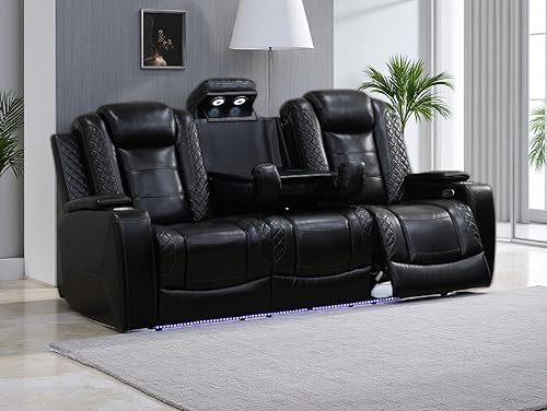 Miniatura 40 de Juego de sofás reclinables eléctricos, juegos de muebles de sala de estar, sofá reclinable eléctrico moderno negro, sofá biplaza y silla con Negro