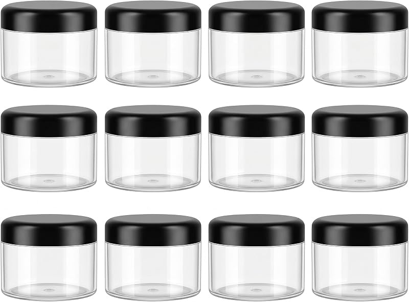 GOLACKY Frascos Plásticos Redondos com Tampa de Rosca, 20 g, Preto, Pacote com 12