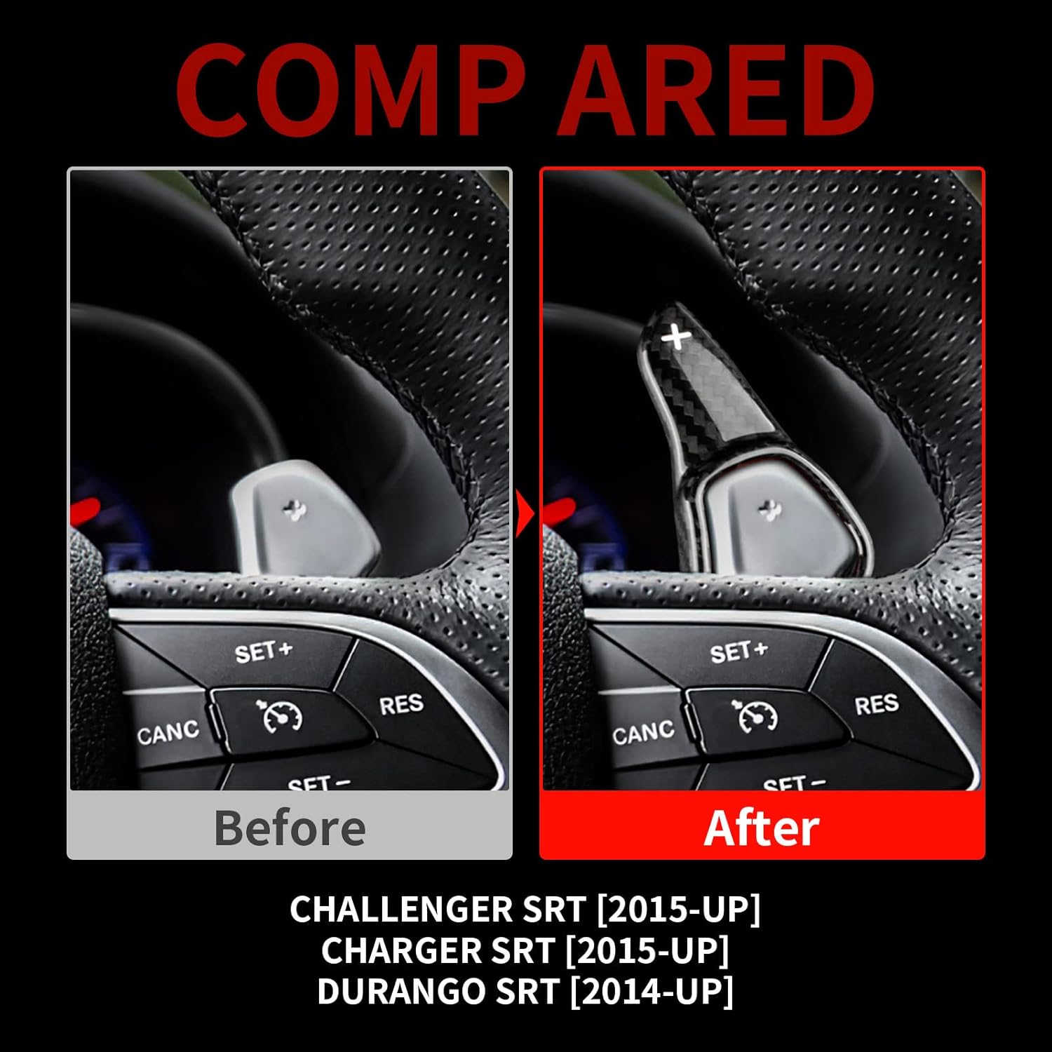 AIRSPEED Carbon Fiber Steering Wheel Paddle Shifter Extensions Cover shift paddles Interior Trim Accessories for Dodge Charger/Challenger SRT 2015-2022 Durango SRT 2014-2022 (Black)