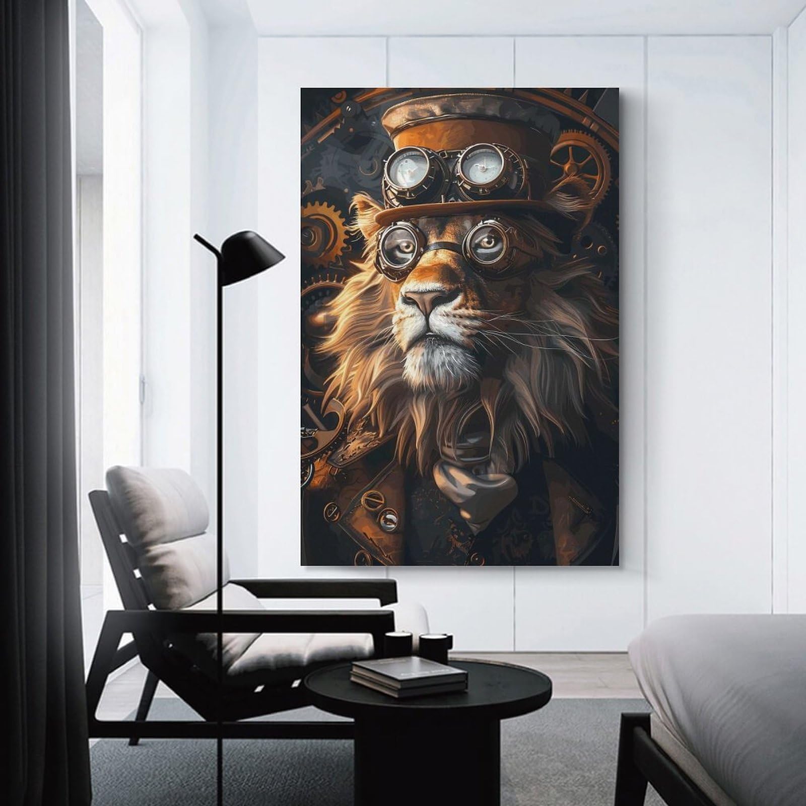 Junmoney Canvas Art Print Steampunk Lion Animal, 20x30inch(50x75cm), for Gallery Wall Layouts in Home Or Office, A Versatile Canvas Print for Layering