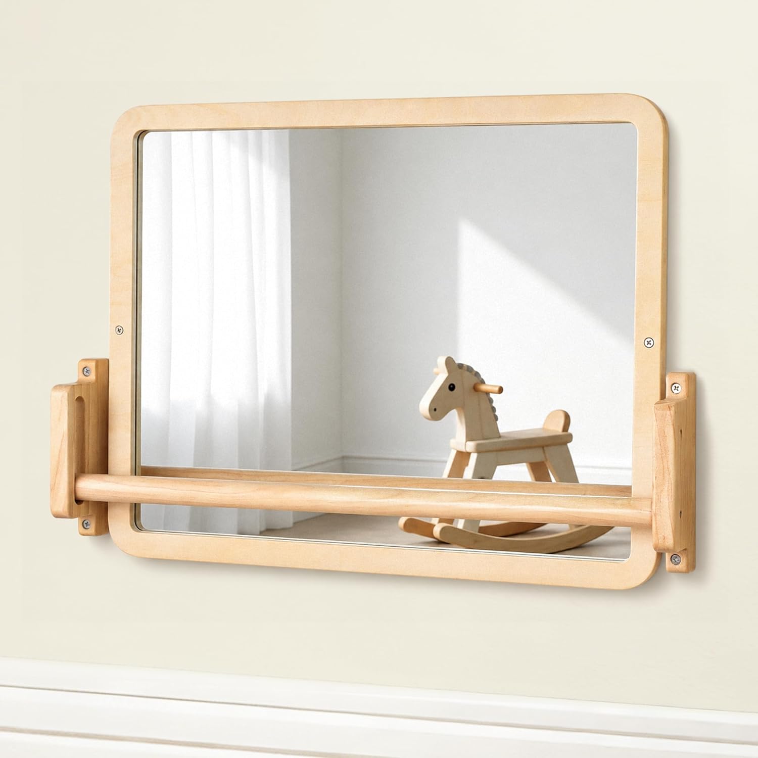 Montessori Mirror with Bar – Baby Pull Up Bar for Learning to Stand, Acrylic Baby Mirror for Wall, Pull to Stand Toy for Infant Toddler Nursery