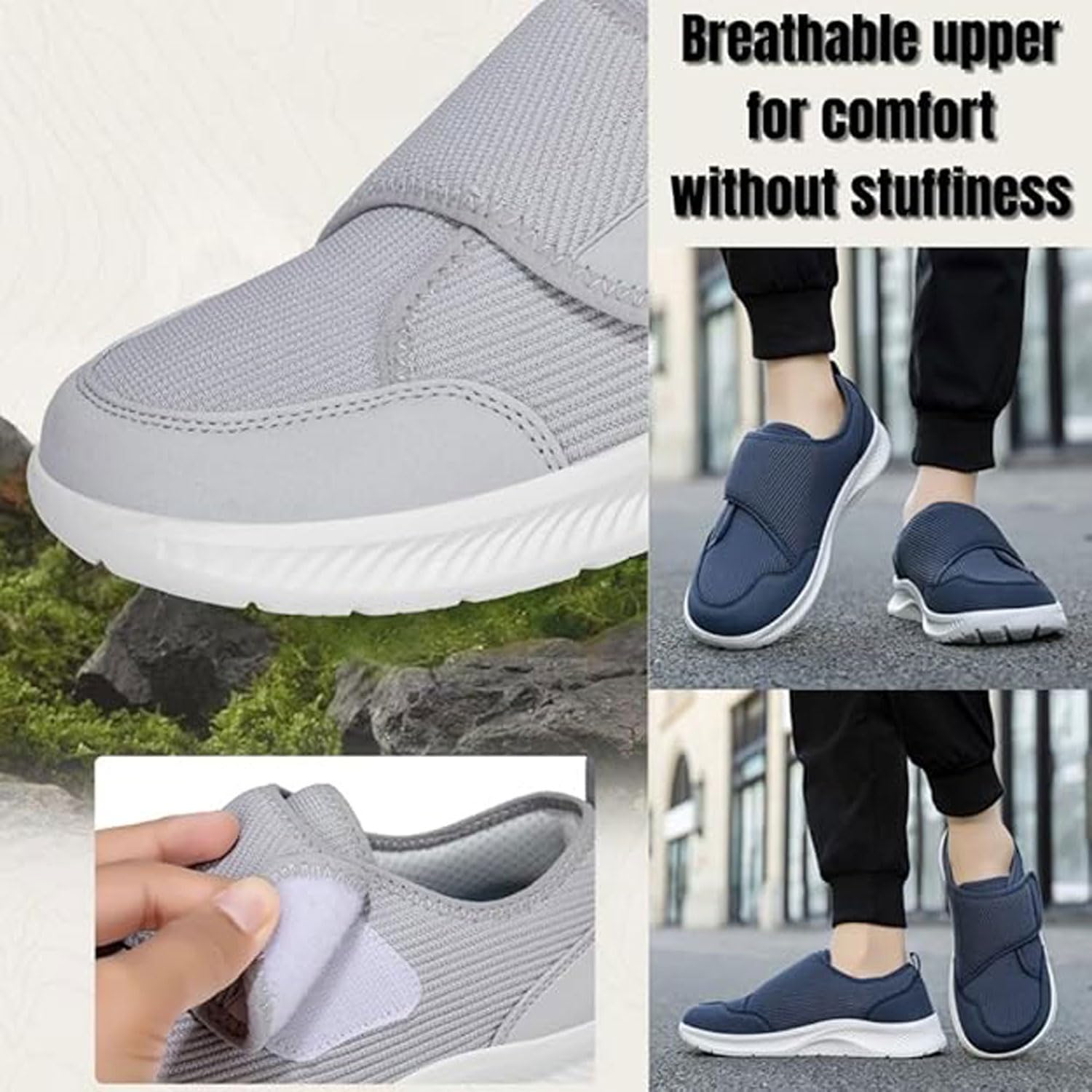 Punta Larga Scarpe Diabetici per Uomo Donna Extra Larghe per Piedi Gonfi Ortopediche Sneaker Casual con Strappo Regolabile Leggere e Comodo Antiscivolo