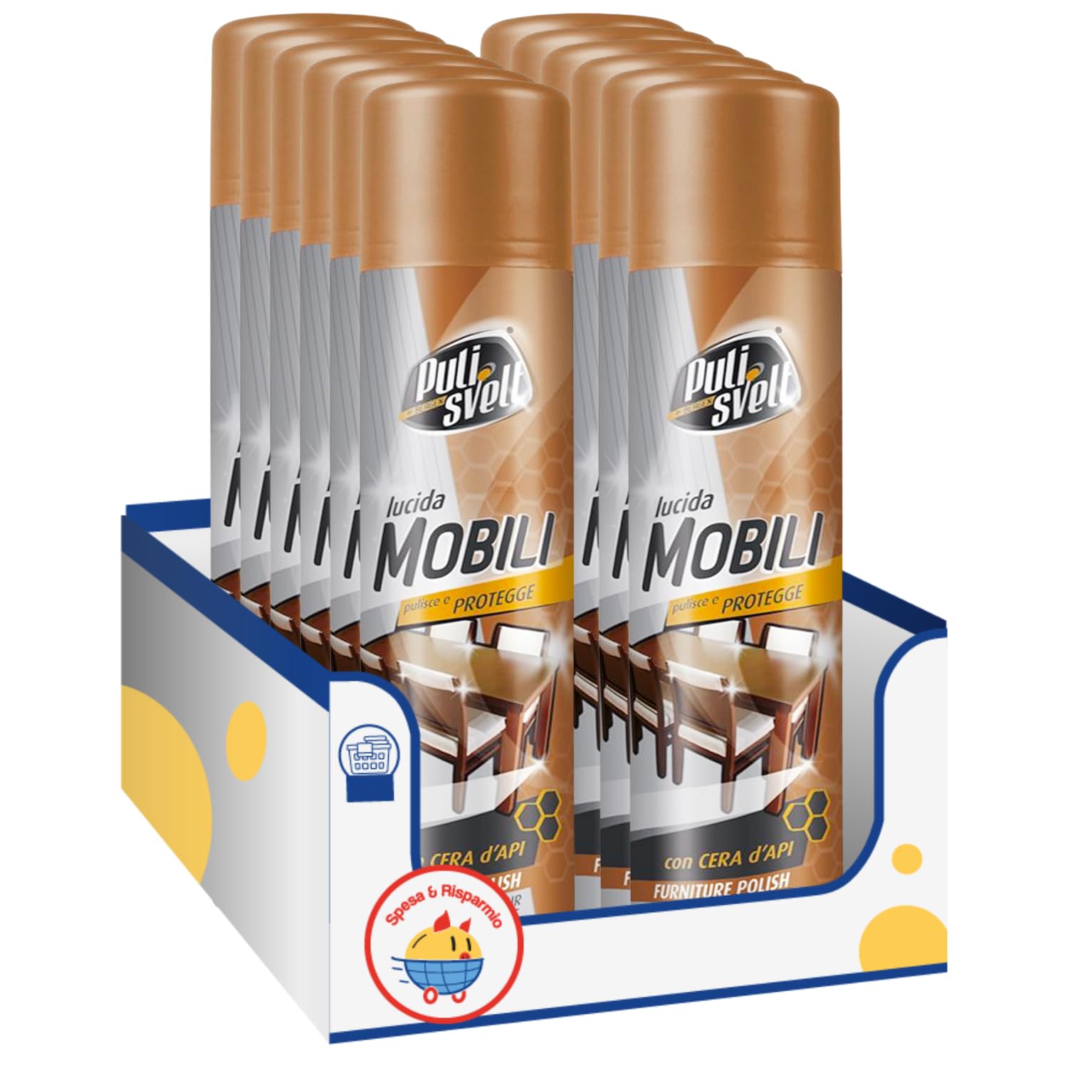 Lucidante mobili e legno – Pulisvelt spray pulizia brillante – 300 ml kit con Spugna Brandizzata SPESA & RISPARMIO Inclusa – Variazioni 4/8/12 Pezzi (12)