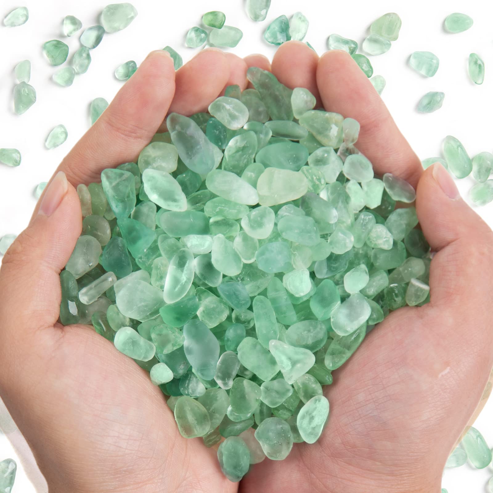 QICQDRAM Green Flourite Crystals Bulk Tumbled Chips Stone Natural 1LB