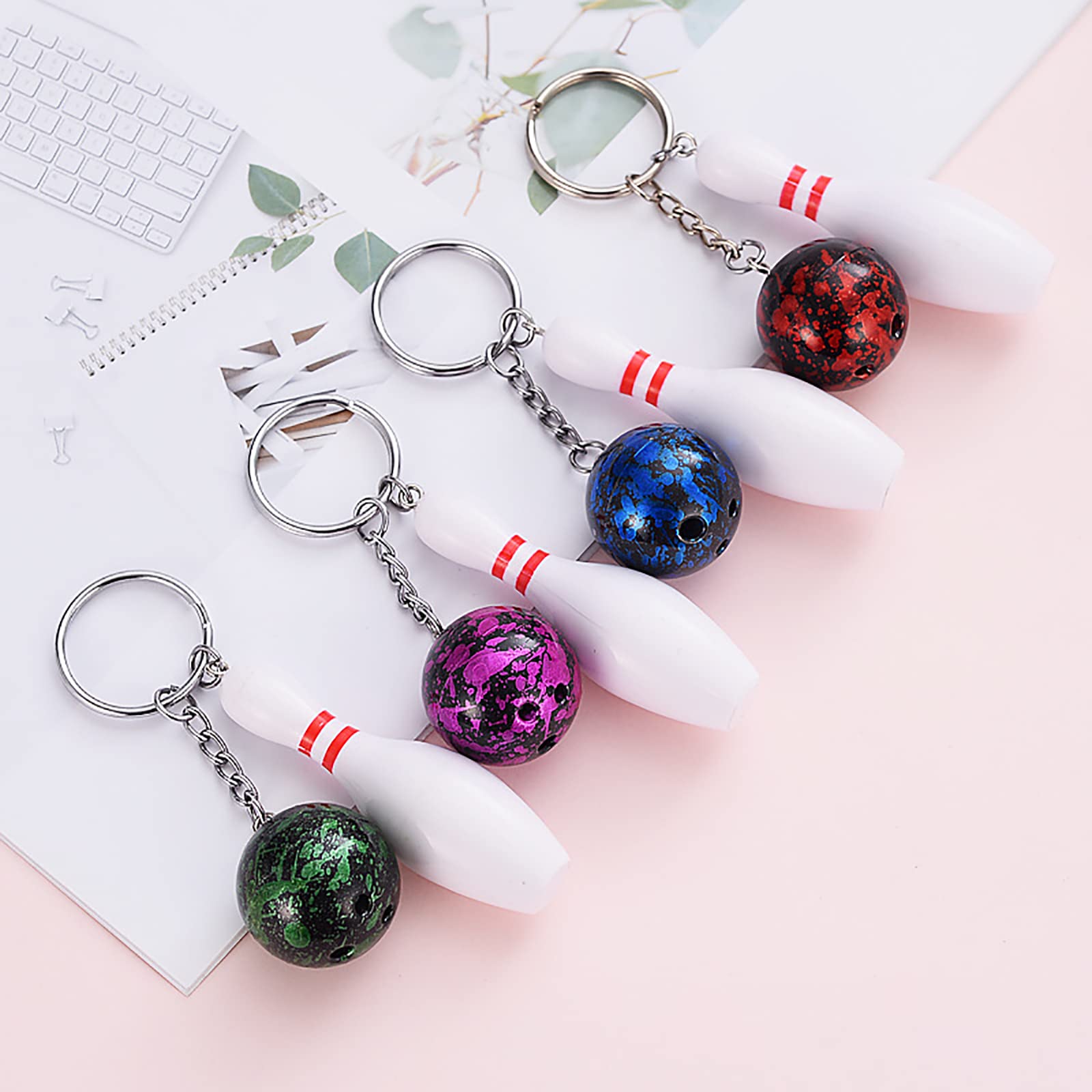 Lot 12 Porte-clés Mini Bowling - Quilles 7,5cm, 4 Couleurs, Plastique, Cadeau Pour Amis