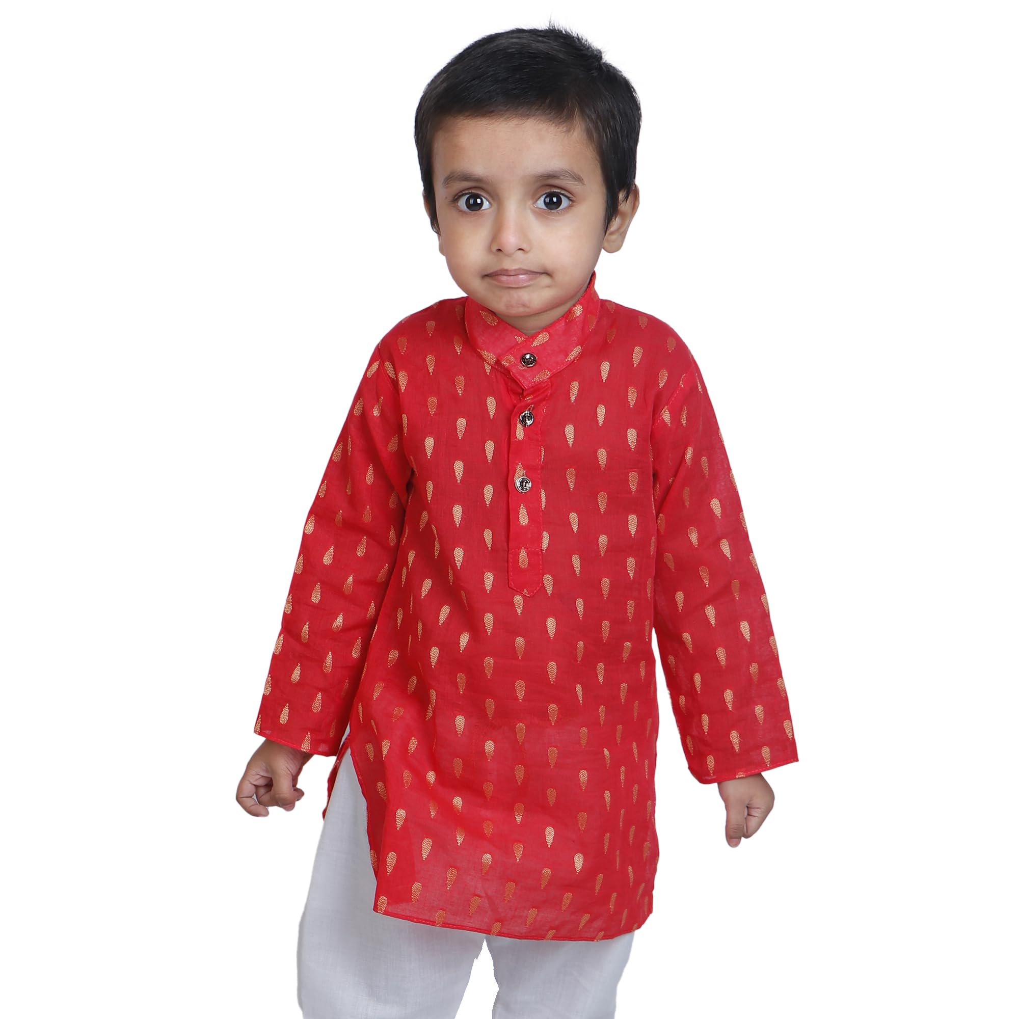 Baby Boys Blended Cotton Kurta and Pyjama Set - Red & White - 2-3 Years - ZA001700-image-1