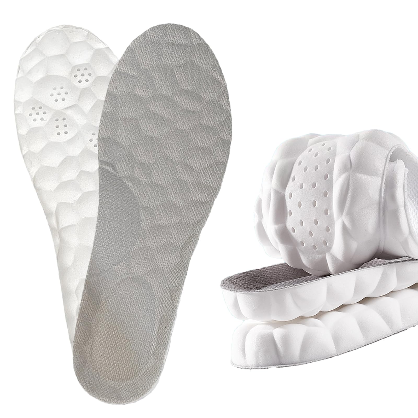 Memory Foam Insoles for Women Men with Arch Support, Anti-Fatigue Pain Relief Daily Work Sports Comfort Massage Insoles, Replacement Shoe Inserts Cushion, Breathable, Shock Absorption (5/5.5UK, Gray)