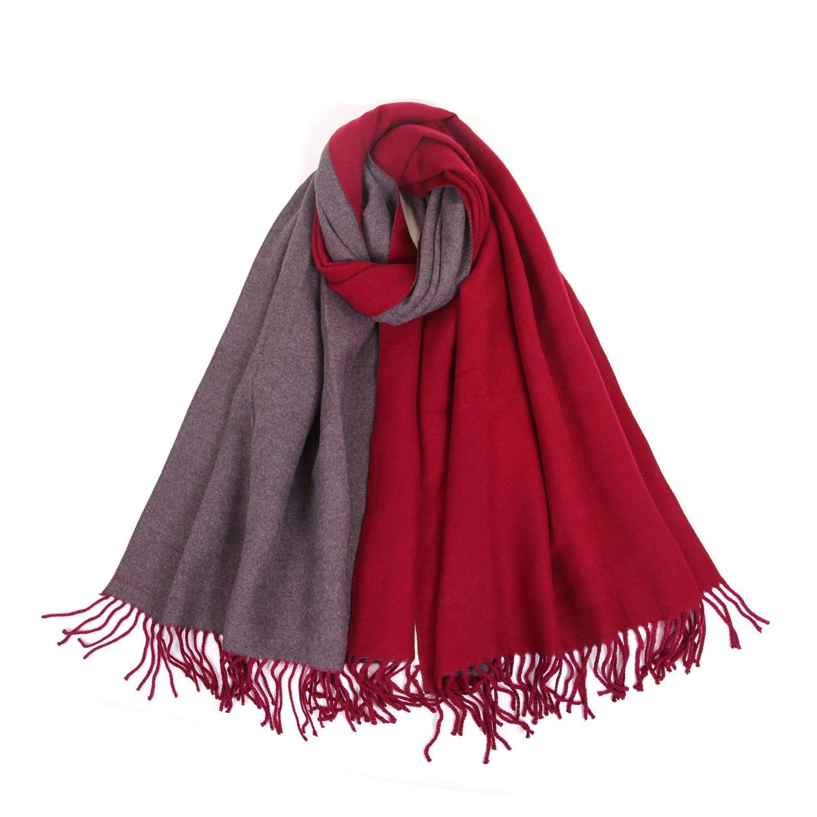 Cashmere Feel Scarfs for Women, Lady Wool Scarf, Winter Thicken Oversized Pashmina Large Warm Shawls Wraps, 2 Tone Solid Color for Evening Dress Wedding Bridesmaid Gift