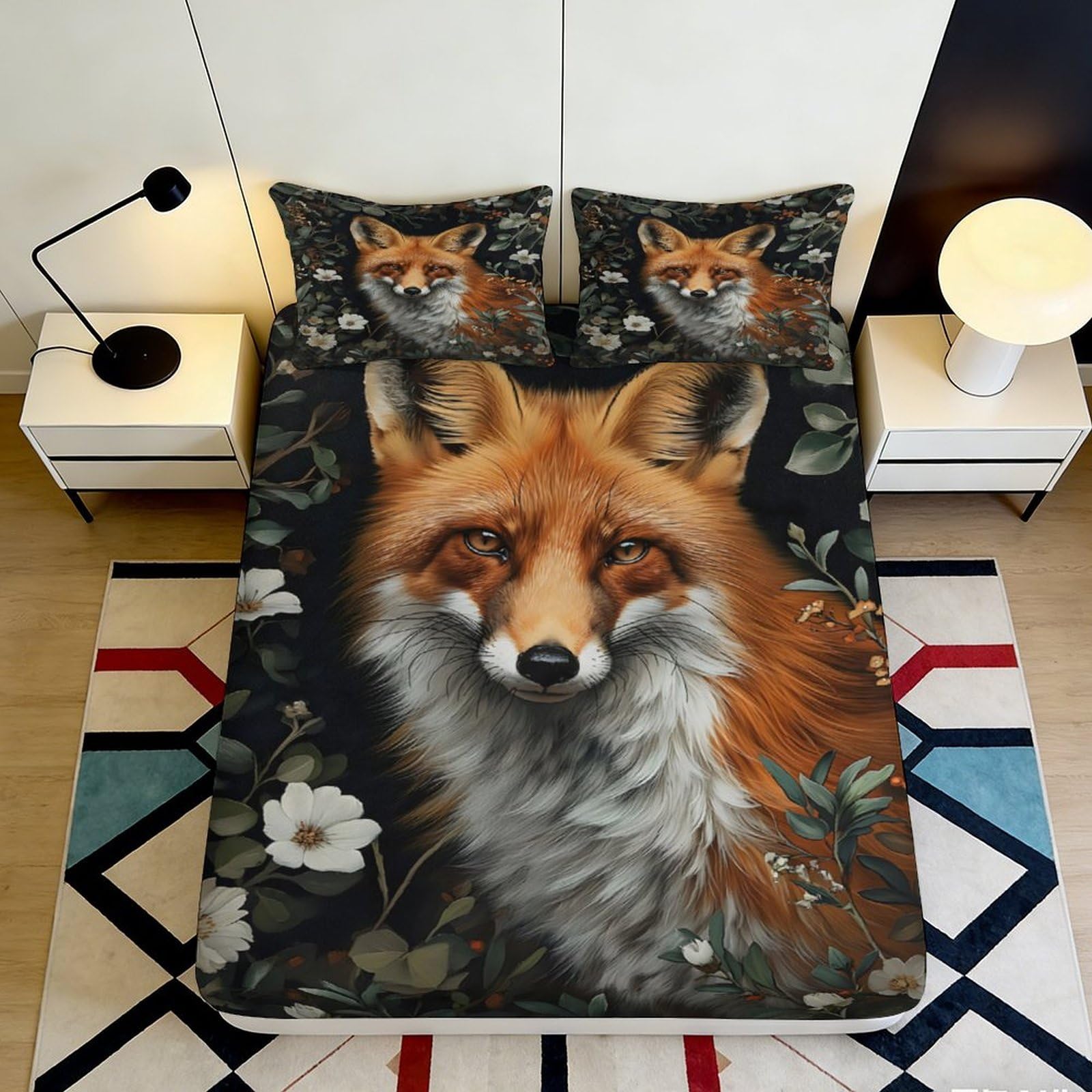 Dhbaneiok Style-2 3D Printed Fox Woodland Fitted Sheet Microfiber Bed Sheet Autumn Leaves Mattress Cover For Bedroom Dorm Easy Care 90X200x25cm