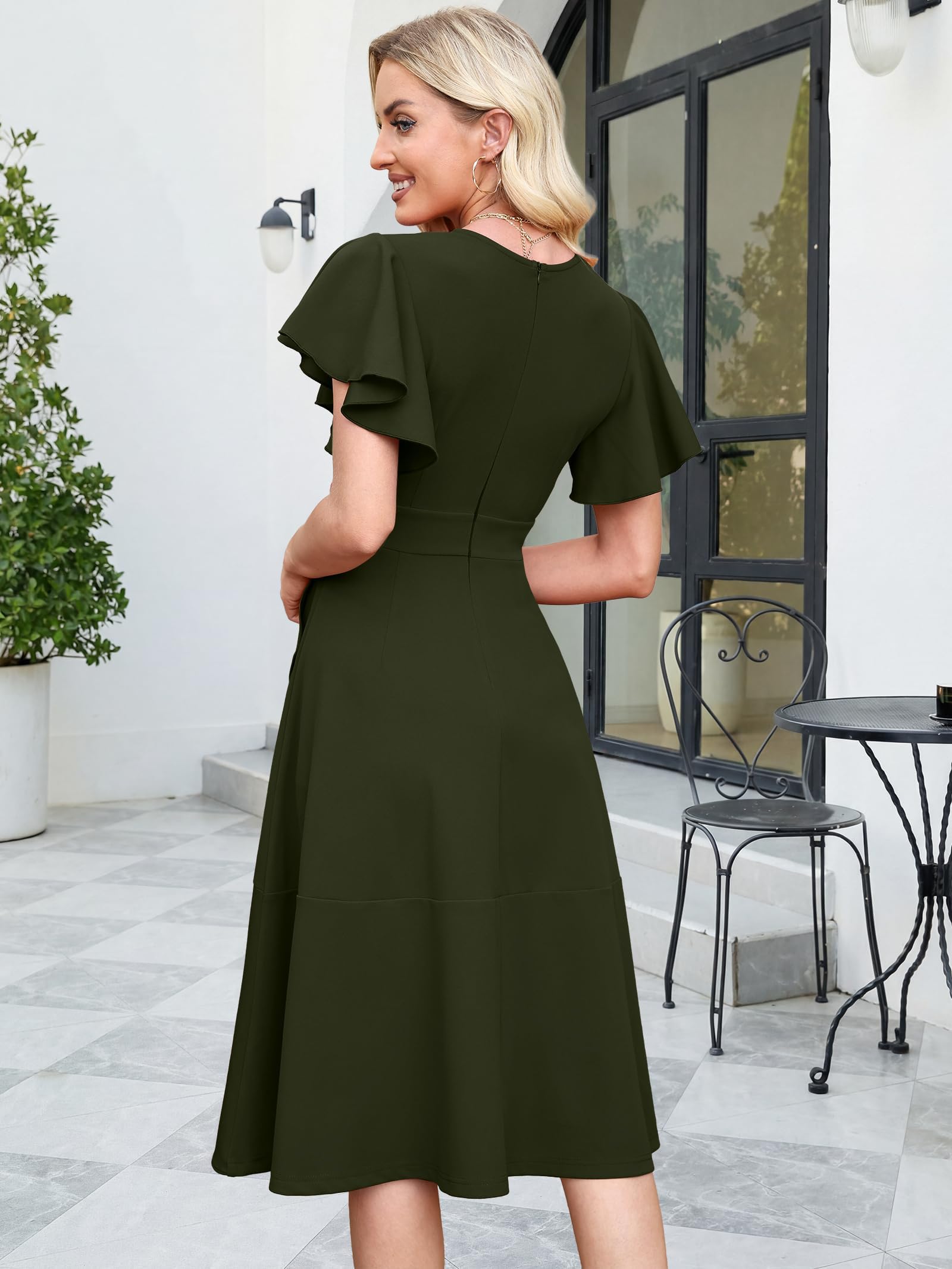 Vestido largo con cuello en V y mangas con volantes para mujer, elegante, con cintura cruzada, para coro, boda, dama de honor, cóctel, fiesta, 2026