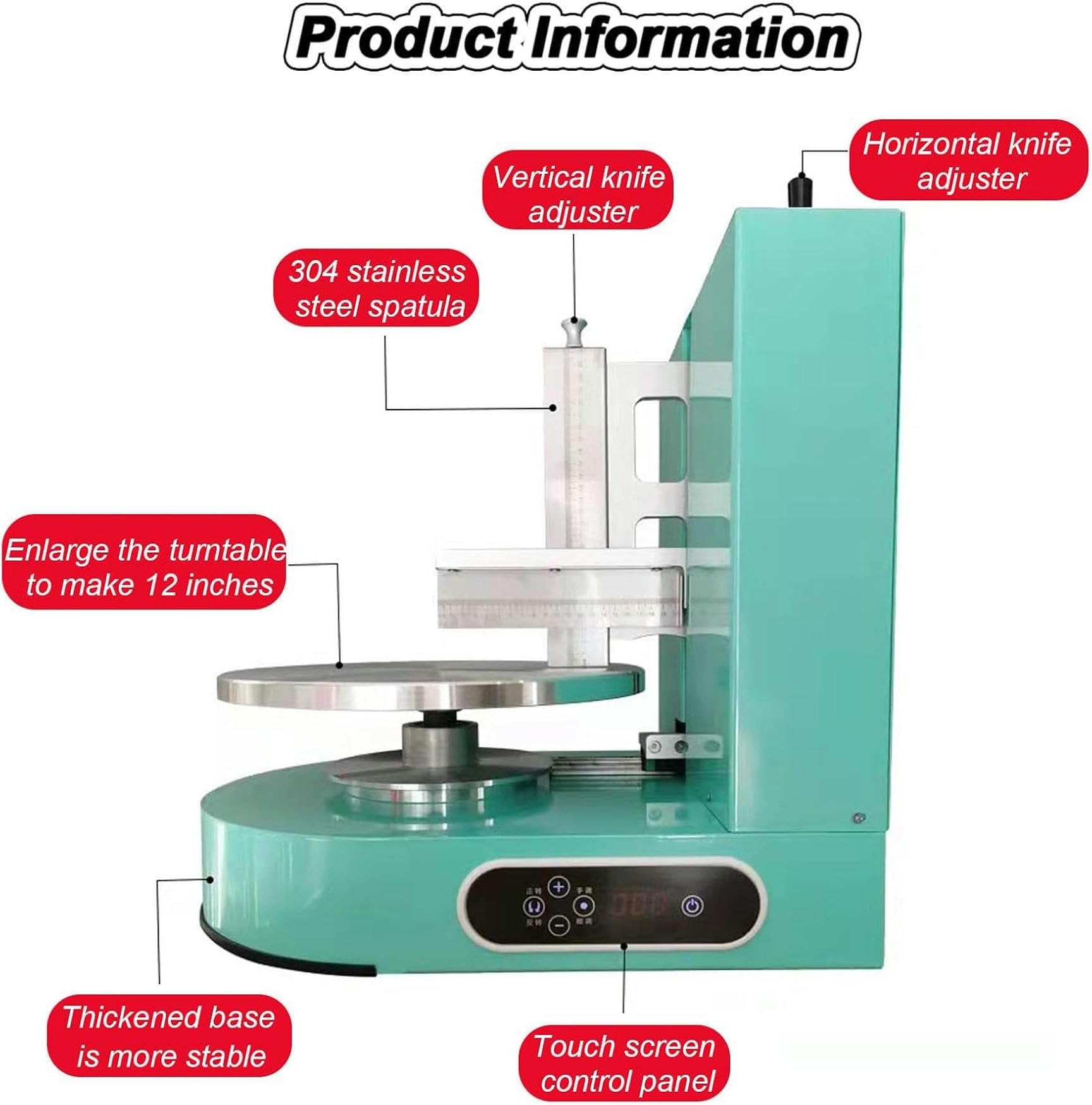 4-12 Inch Automatic Cake Icing Machine, Smoother Adjustable Cake Scraper for Cake Cream with 35cm Automatic Cake Rotating Plate,Green