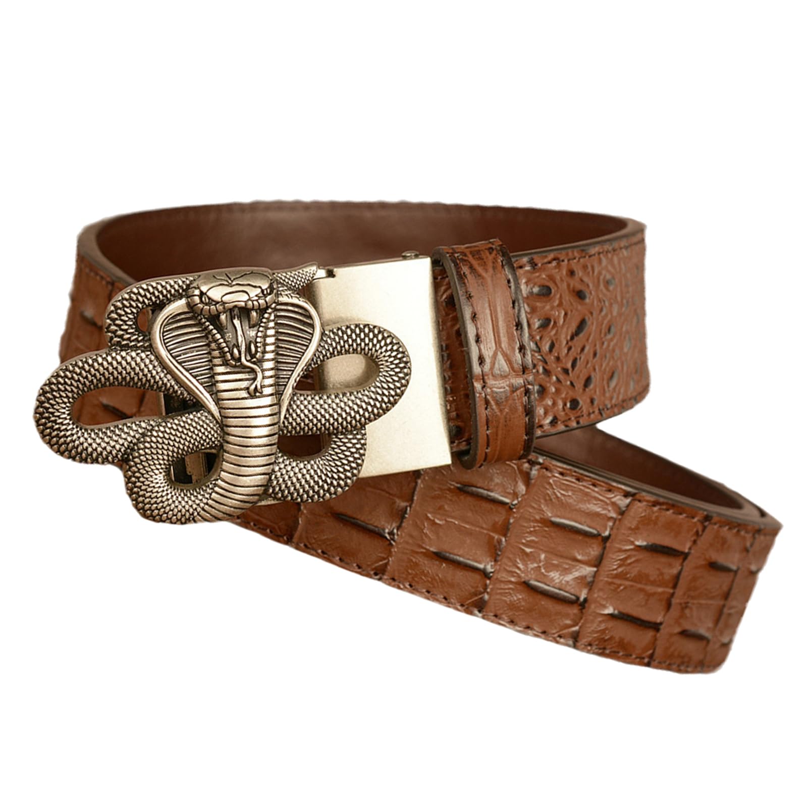 Cinturón De Trinquete Deslizante Piel Cocodrilo, Hebilla Automática Grabada Con Serpiente, Informal Trabajo Occidental Neutro (cintura 110 Cm/37 Pulgadas, Negro)
