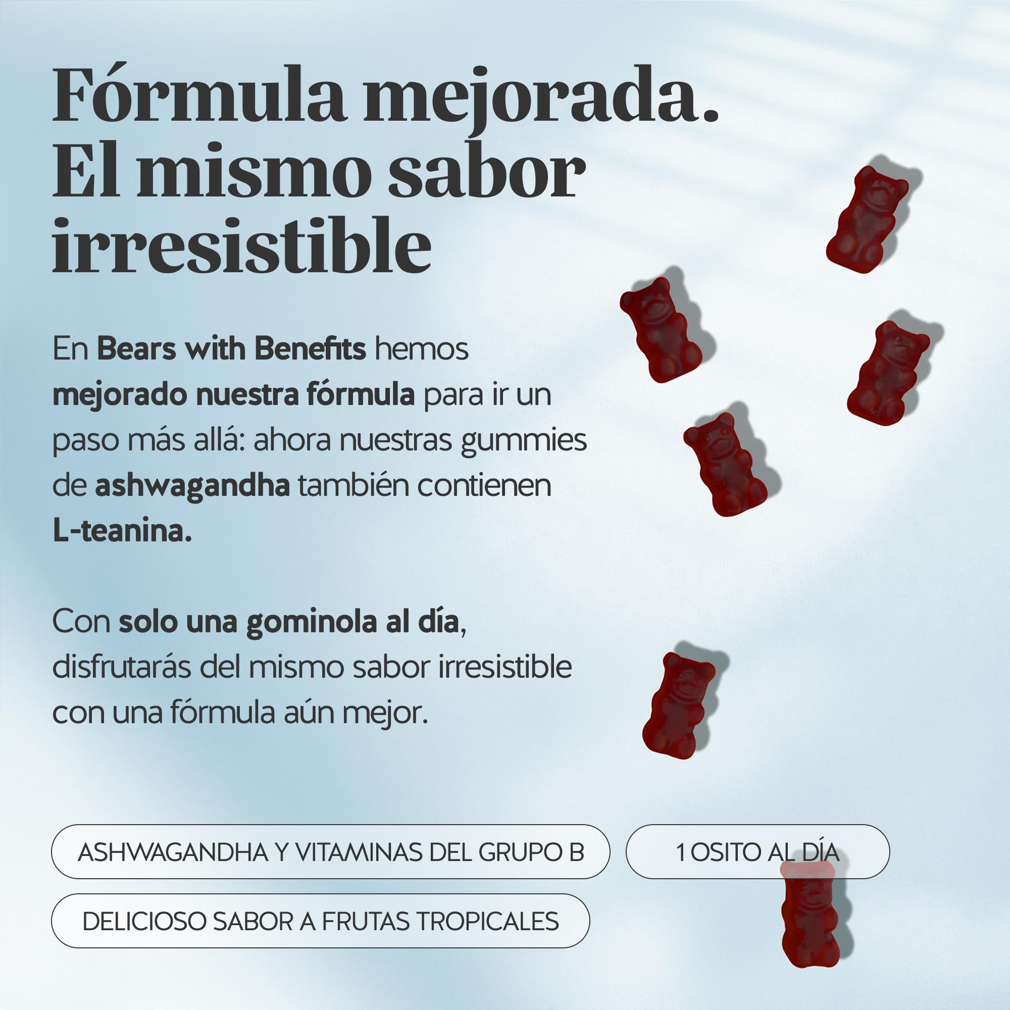 Keepin' It Calm Vitamin – Gominolas con 85 mg de ashwagandha – Complejo B con vitaminas B12, B1, B2 y B6, L-teanina – 90 unidades (3 meses) – Vegano, Sin azúcar – Bears with Benefits