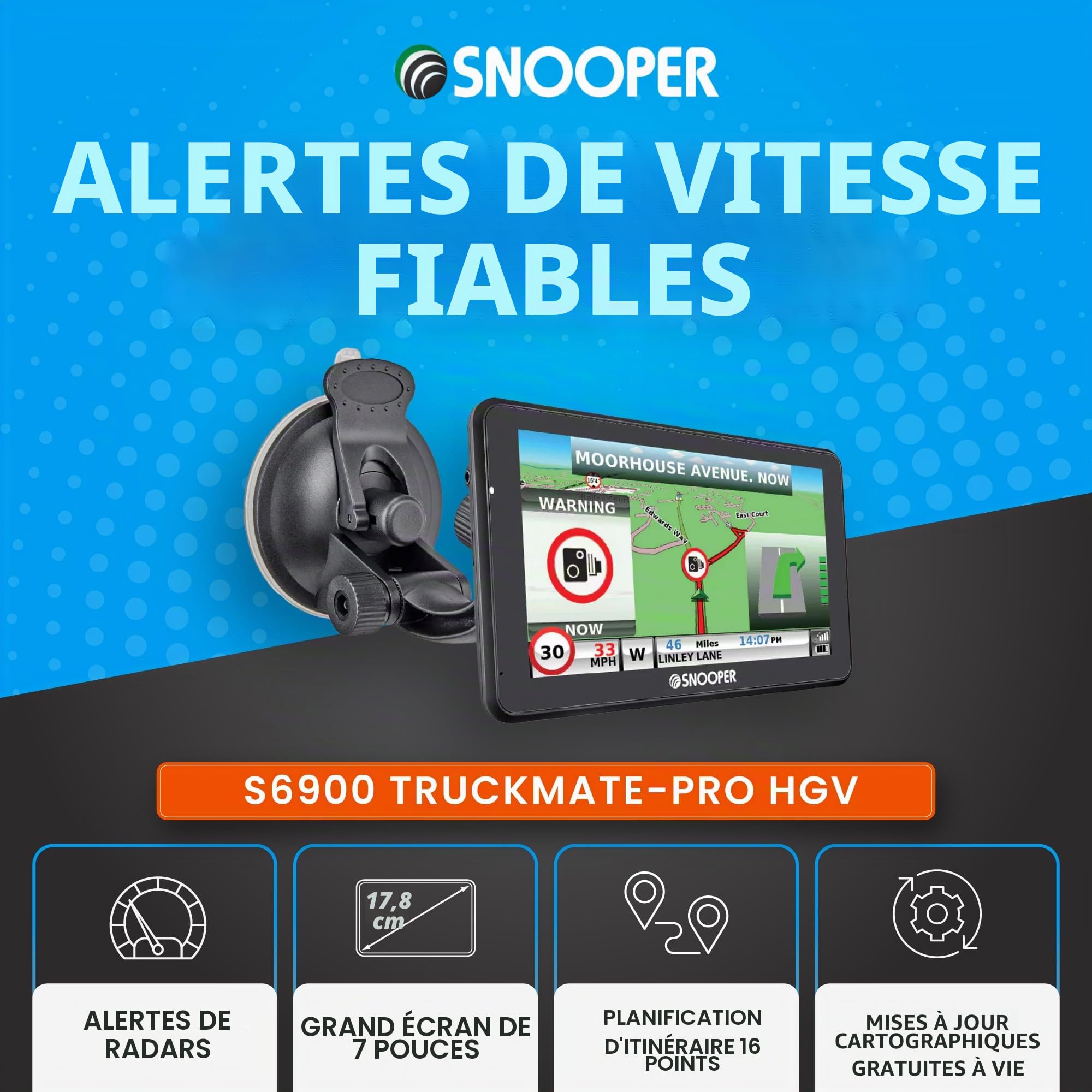 Snooper Truckmate S6900 Navigateur Satellite avec Support Magnétique Actif