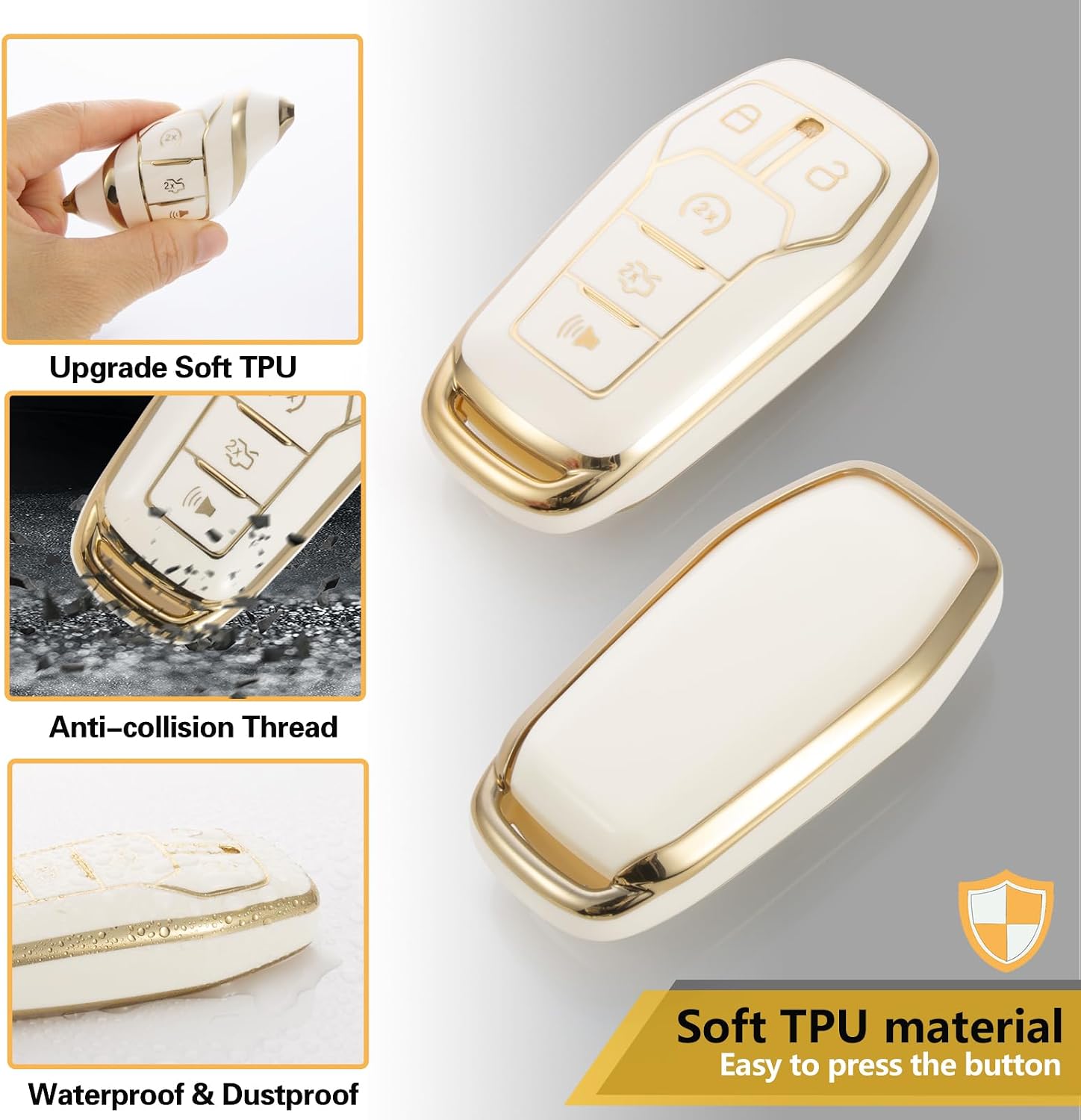 Key Fob Cover for Ford, Rhinestone Loop Keychain Case, Gold Edge image 2