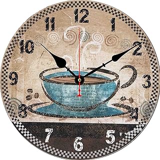Fueiscy 10 Inch Non-Ticking Wall Clock,Coffee Delicious Theme,Vintage Home Decor for Living Room/Kitchen/Bedroom