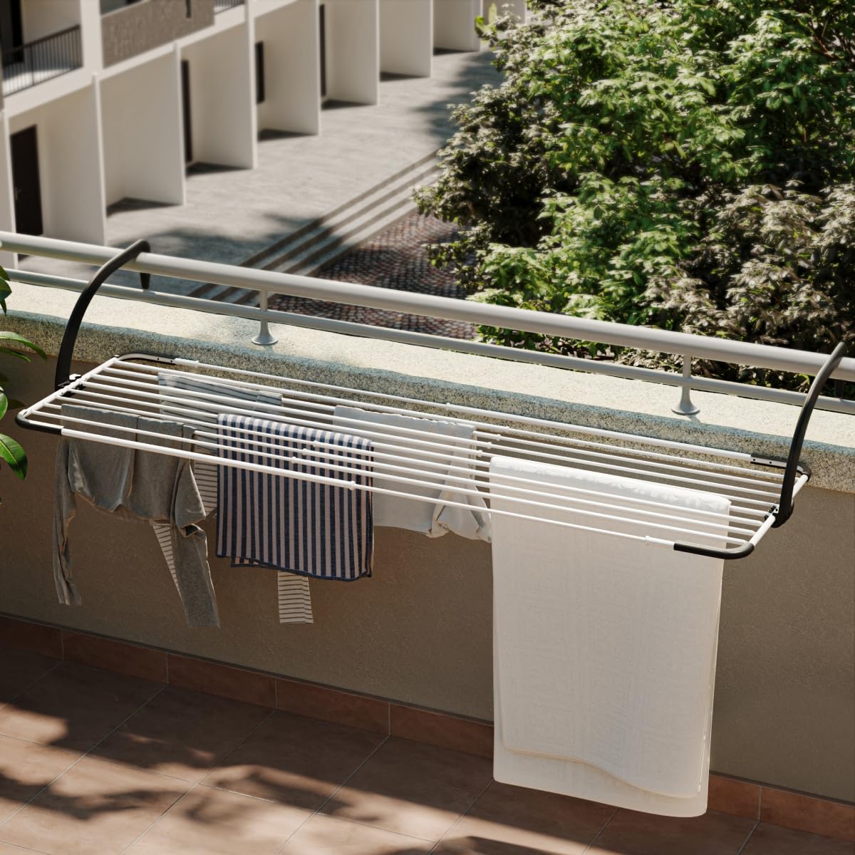 Vileda Brezza Extend Wäscheständer, ausziehbar, aus Stahl und Harz, für den Balkon, 20 m, 188 x 55 x 30 cm