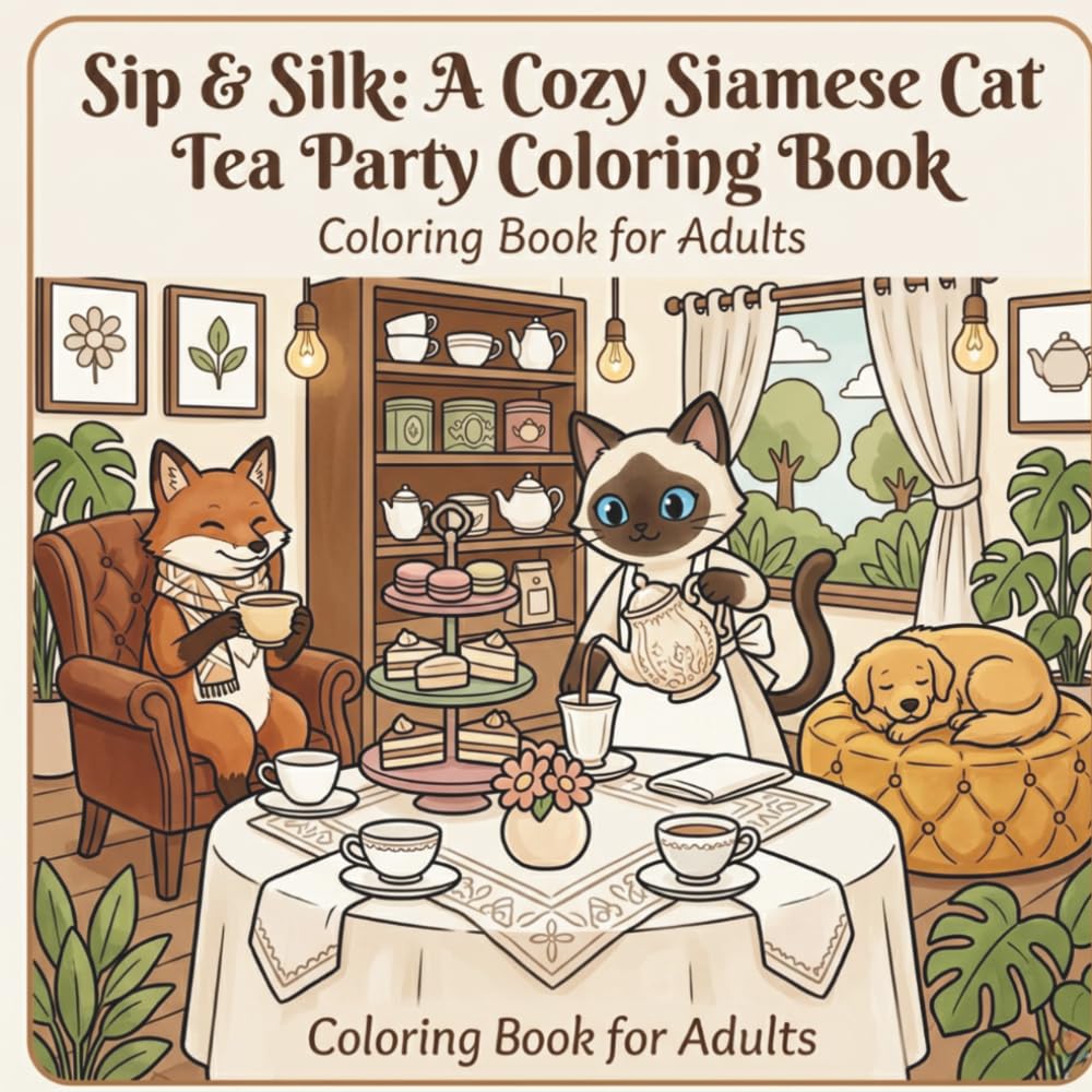 Sip & Silk: A Cozy Siamese Cat Tea Party Coloring Book: 30 Elegant Illustrations of Afternoon Tea, Plush Ottomans & Charming Guests for Adult Relaxation