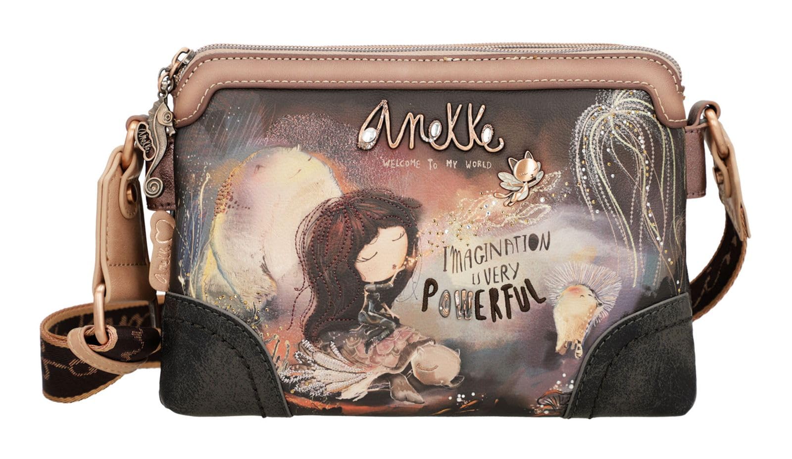 Anekke Bandolera 2 Compartimentos Dreamverse - Multi-Compartimento | Mediano | Bandolera - Medidas: 24/16/8 Cm - Accesorios Y Complementos Mujer