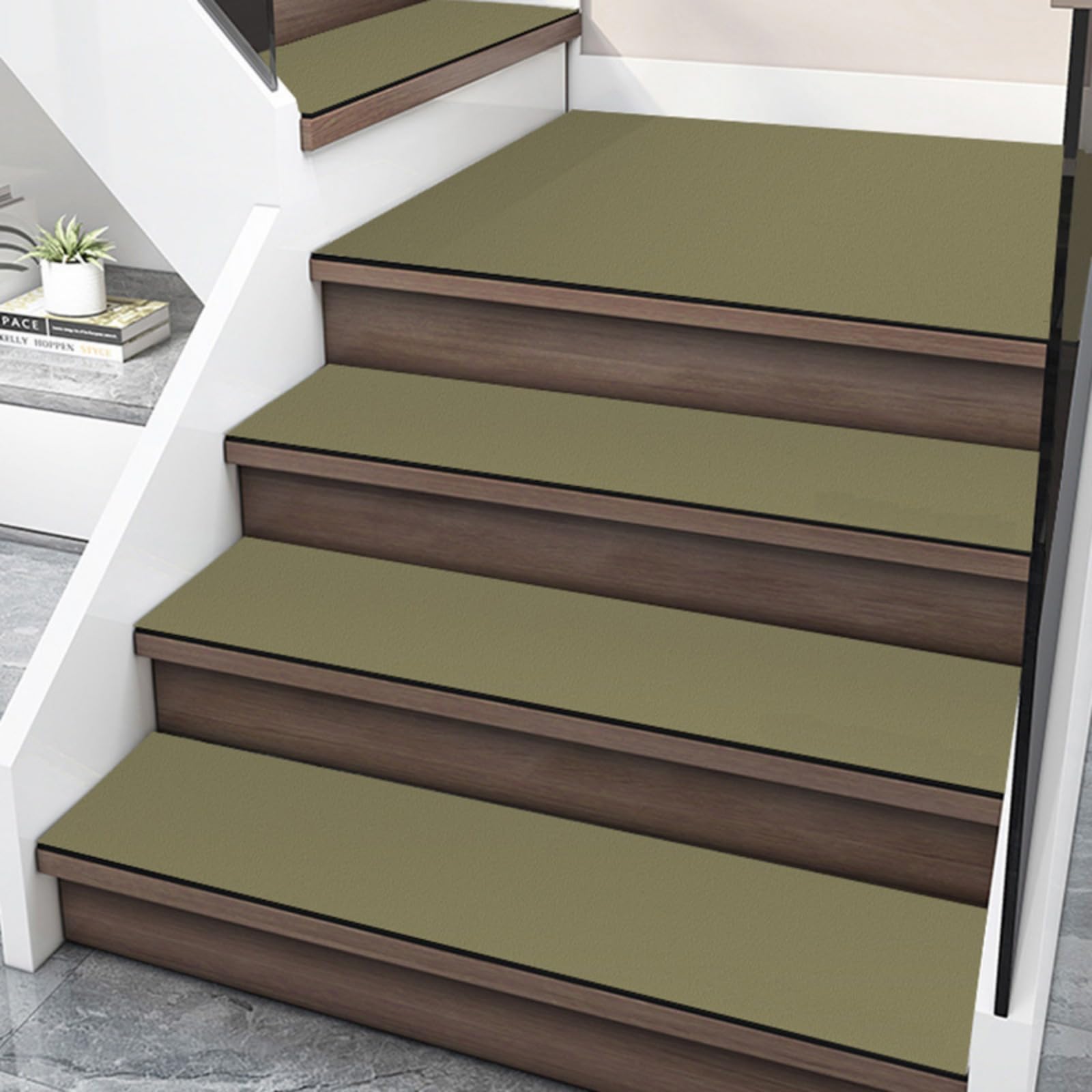 Tapetes antideslizantes de goma verdes para escaleras interiores