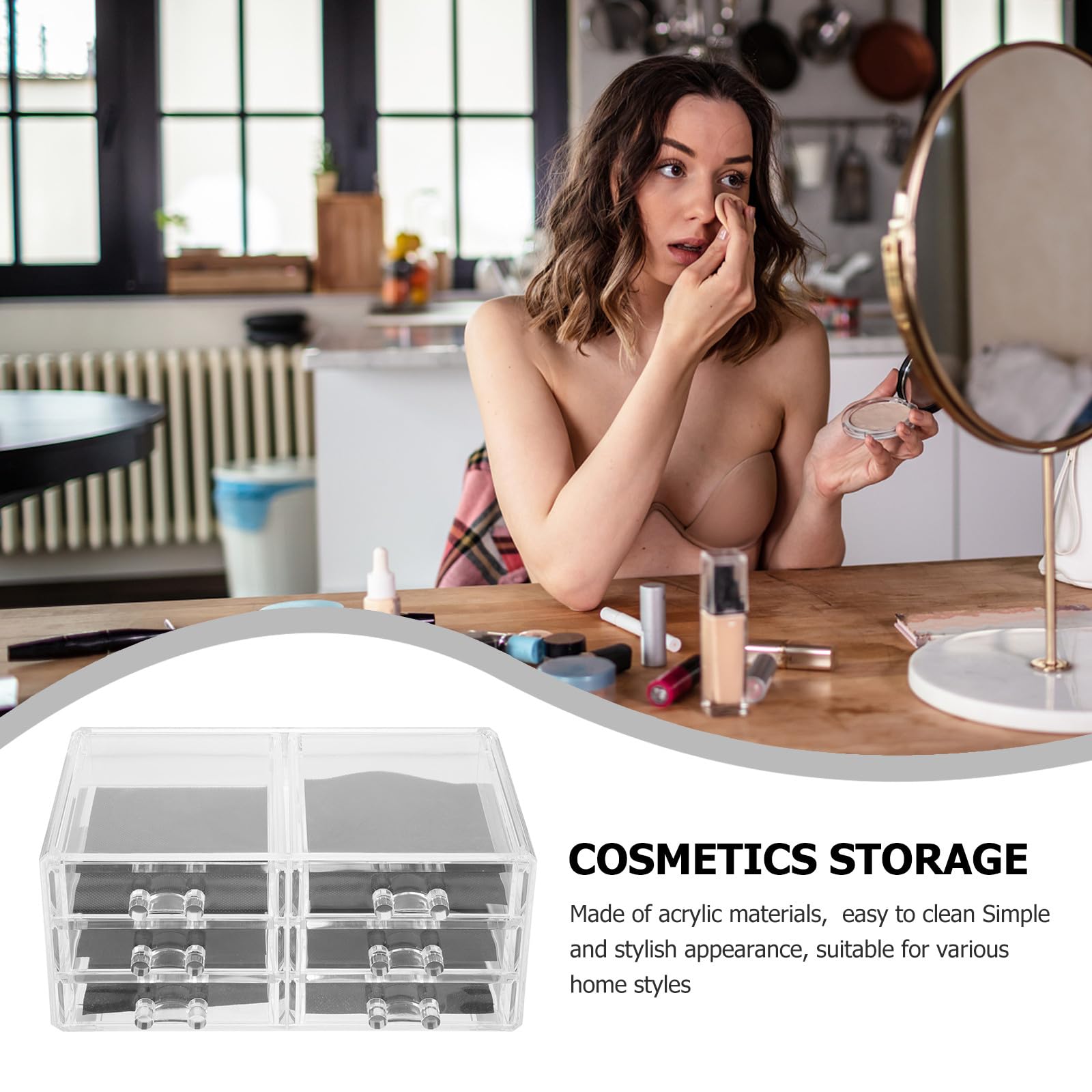 Organizzatore per Trucchi Acrilico Trasparente 3 Cassetti, Grande Capacità, Portatile per Conservare Cosmetici e Strumenti, Elegante e Funzionale per Bagno o Vanity