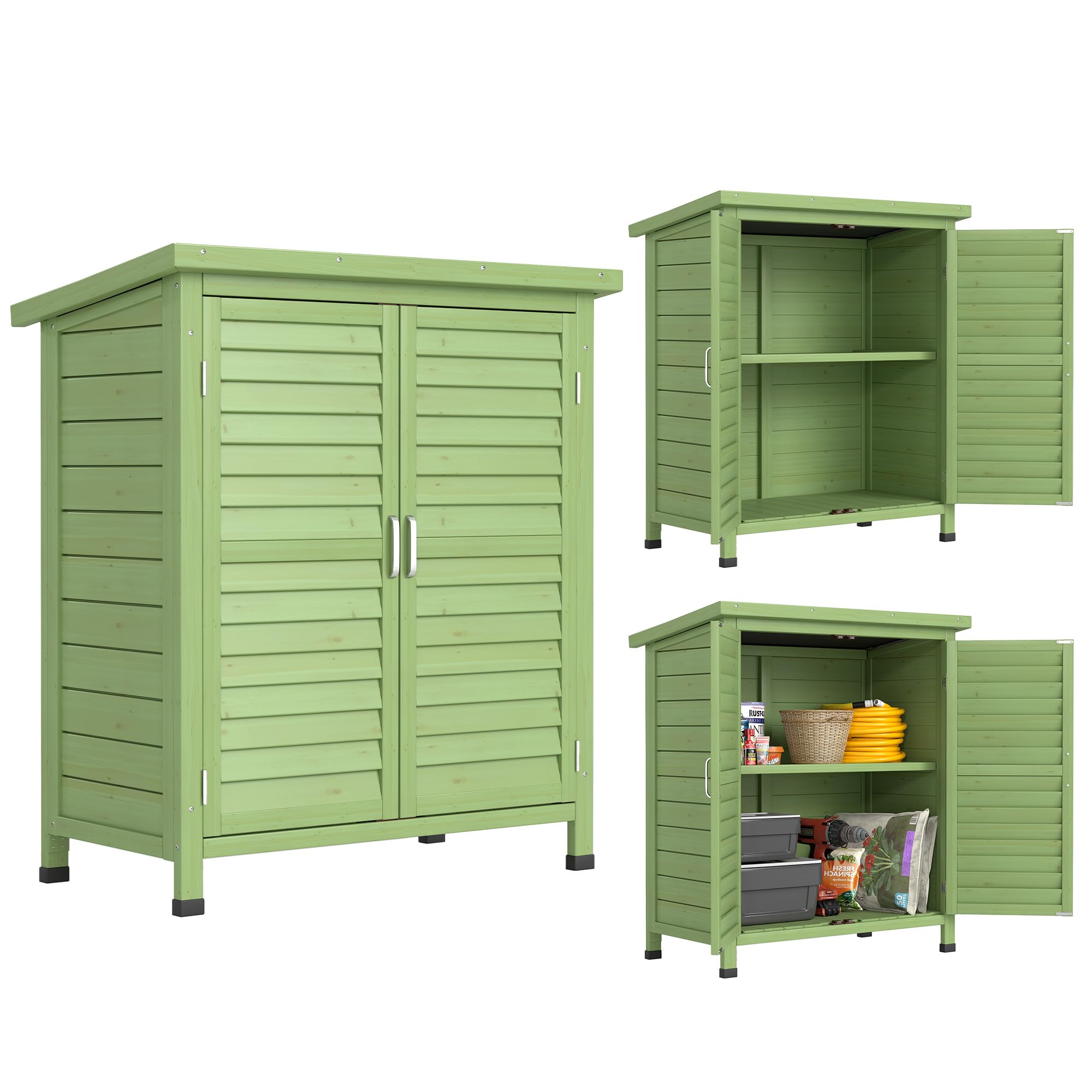 Outsunny Garden Shed Wooden 2 Door Unit 87L x 46.5W x 96.5Hcm, Green