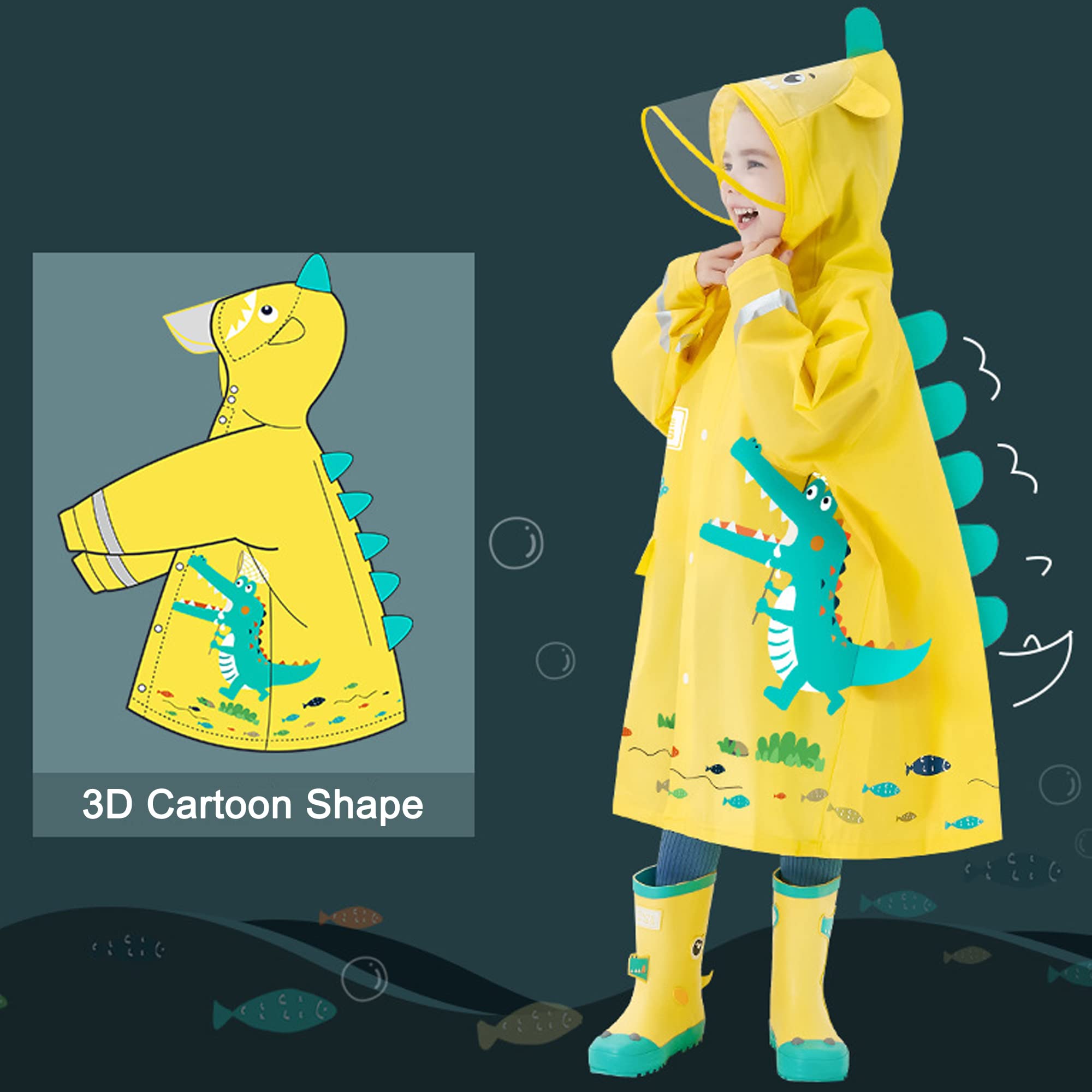 Fewlby Poncho de Lluvia Niños Niñas Chaqueta Impermeable Chubasqueros con Capucha Ligero Abrigos Impermeables Infantiles Reutilizable Traje de Lluvia