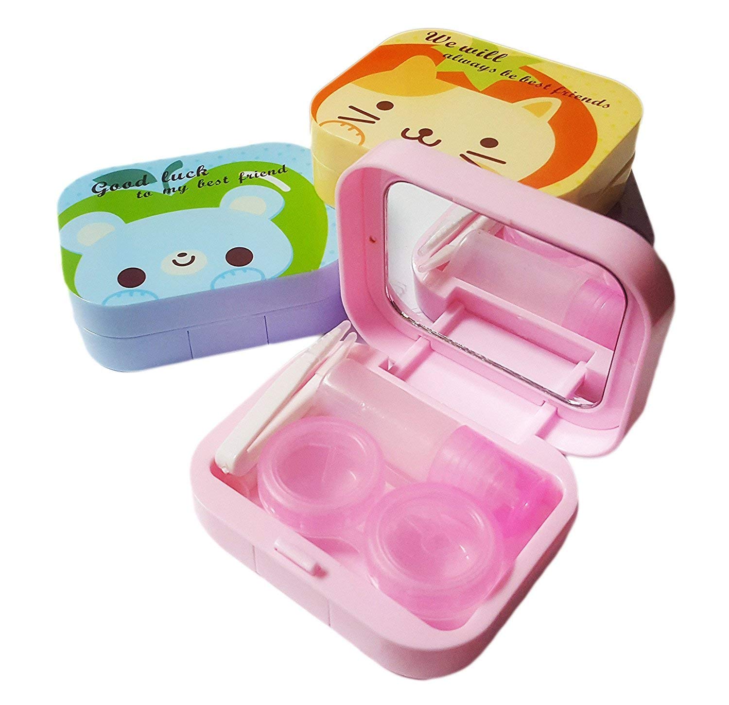 Optify Contact Lens Travel Kit Case Box Container Holder with Mirror Tweezers and Solution Bottle