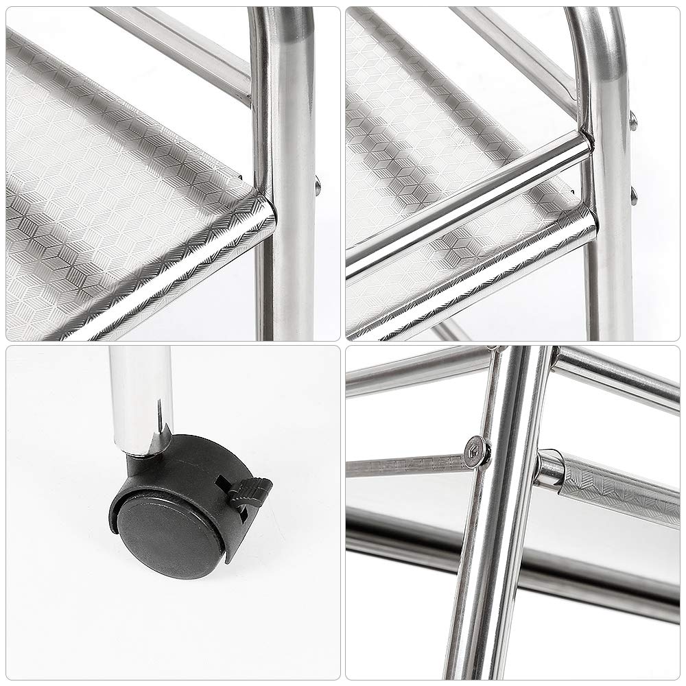 Drumm Carrello a mano a 3 ripiani, carrello da cucina in acciaio inox, portaoggetti carrello con ruote, carrello di servizio da cucina, ristorante, cucina, 61 x 36 x 75 cm