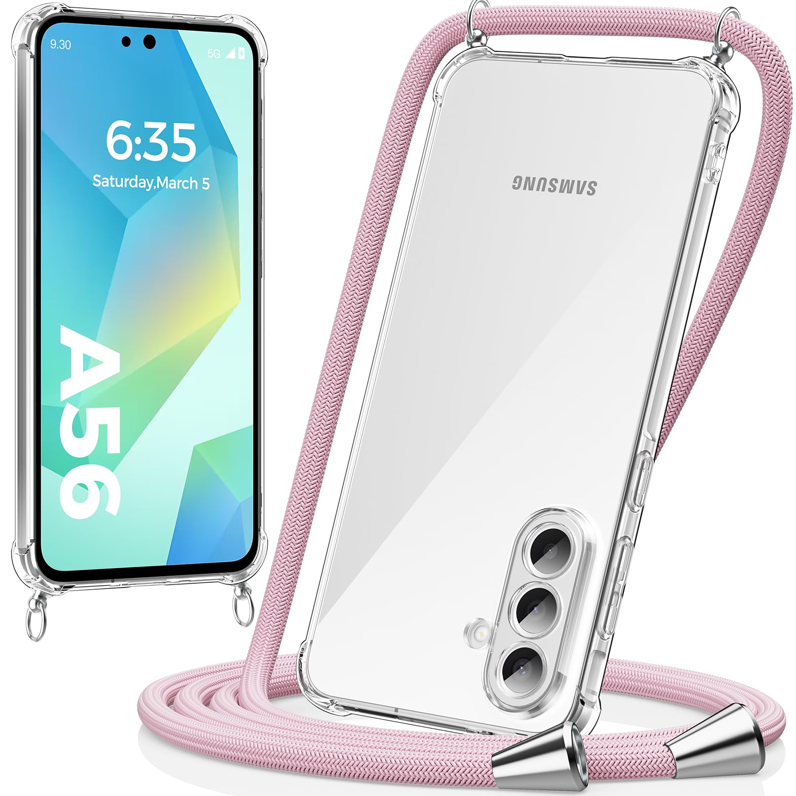 caslord Handyband für Samsung Galaxy A56 5G Hülle mit Band, Handyhülle für zum Umhängen, Necklace Hülle [Stoßfest] [Kameraschutz] [Längenverstellbar] -RoséGold