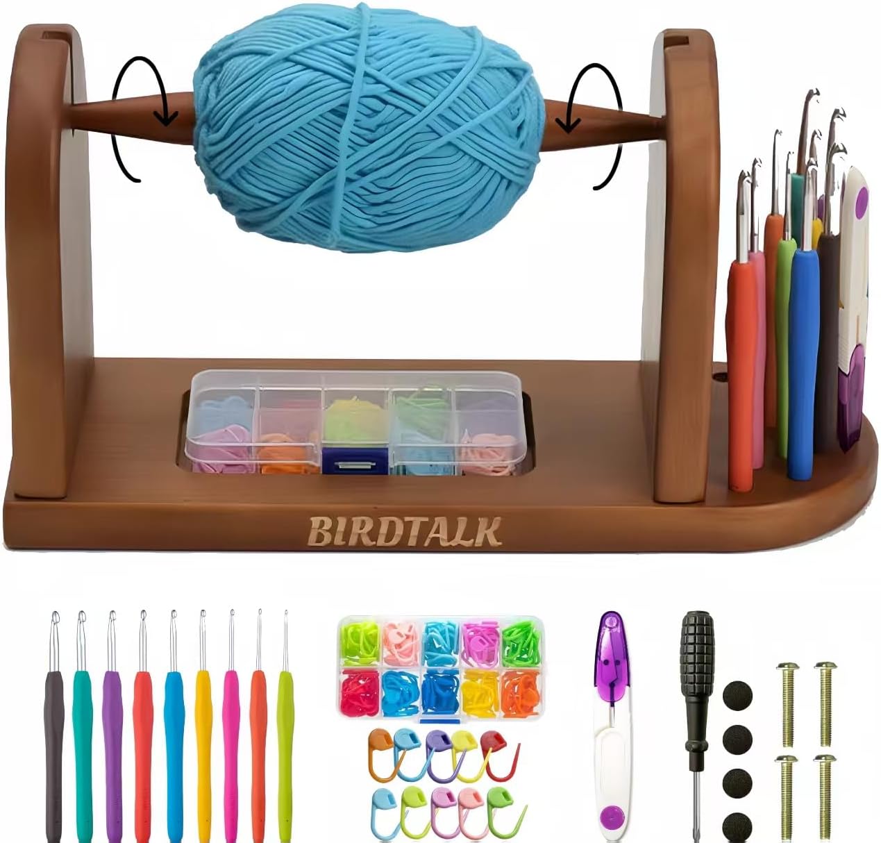 BIRDTALK Yarn Holder for Crocheting,Upgrade high-Capacity Storage with Storage Space Yarn Holder,120pcs Stitch Markers,9pcs scrochet Hooks,1pcssewing Snips are Cool Gifts for Handicraft Enthusiasts