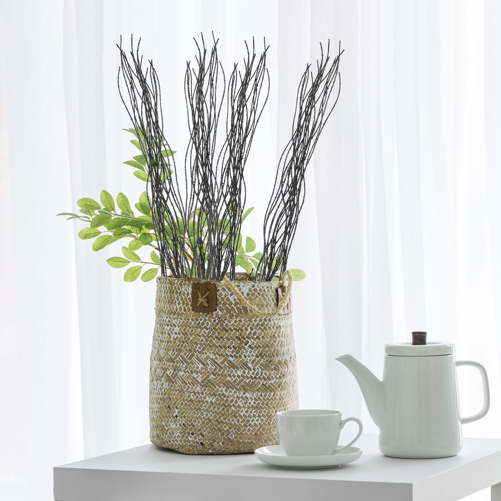 OUNONA 3 Set Oggetti Di Scena Vegetali Simulati Artificiale Natale Rami Scintillanti Steli Finti Per Vaso Plettri Per Alberi Glitterati Plettri Glitterati Nero Pvc 10 Pezzi*3