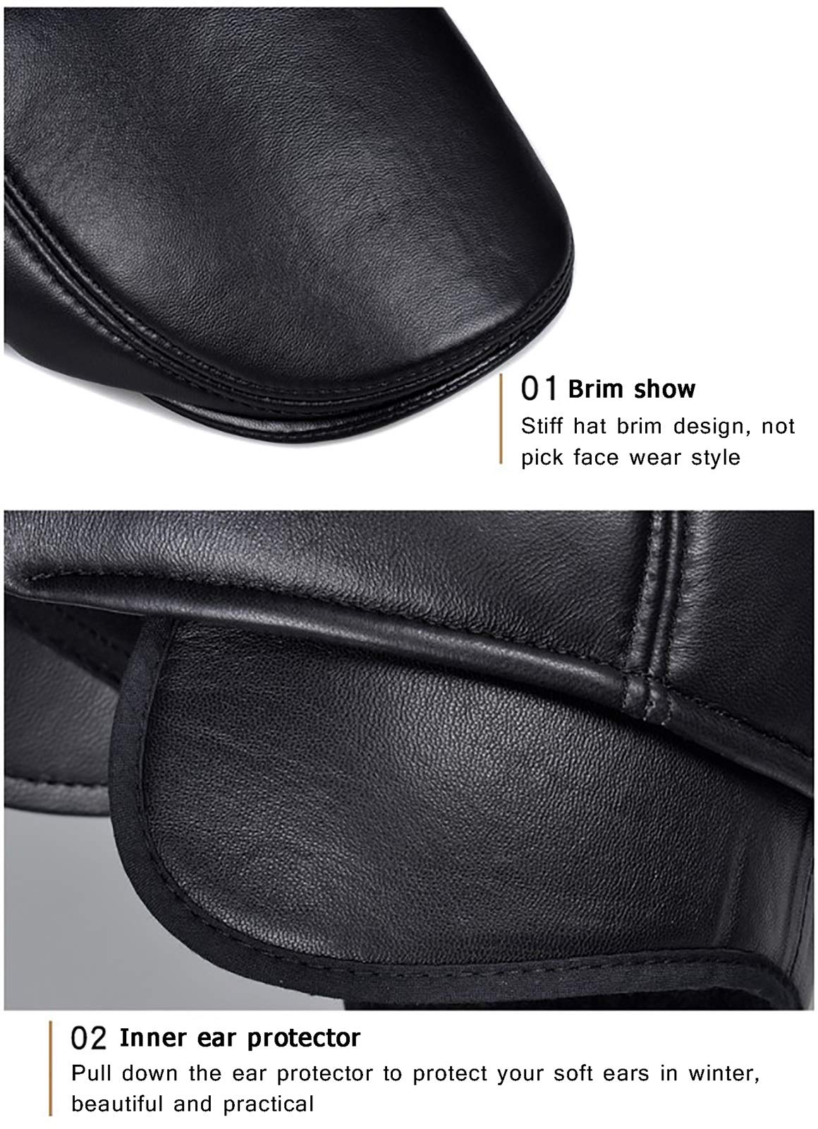 G&F Berretti Uomini Pelle Cappello Pelle Pecora Tenere Caldo Cappellino Cotone per Anziani 54-62 Cm Inverno