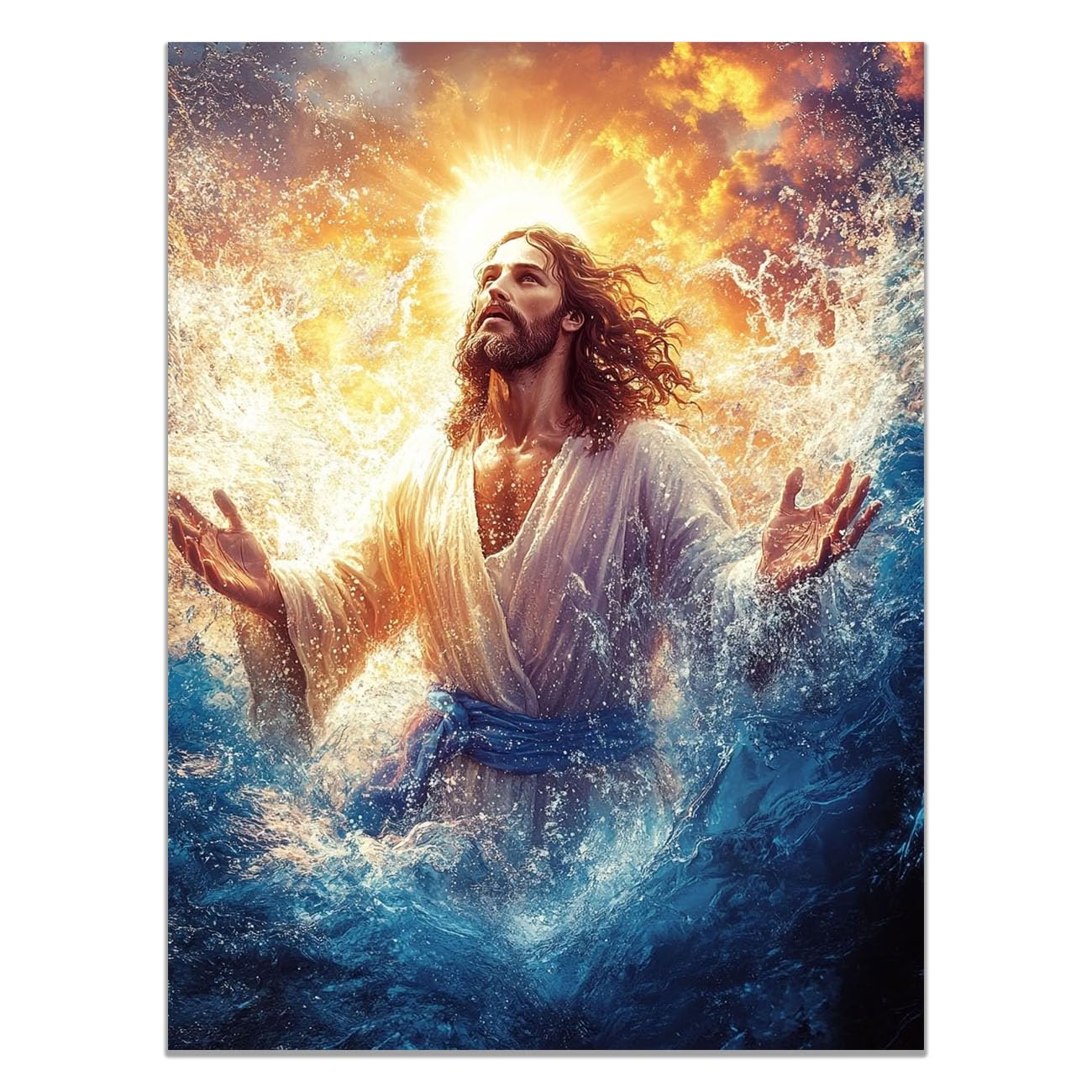 QUSAAOU Jesus Wall Jesus in Water Decor Vintage Religious Prints Painting Neutral God Poster Artwork Living Room Bedroom Hallway Home Decoration(orange)-50x70cm Unframed